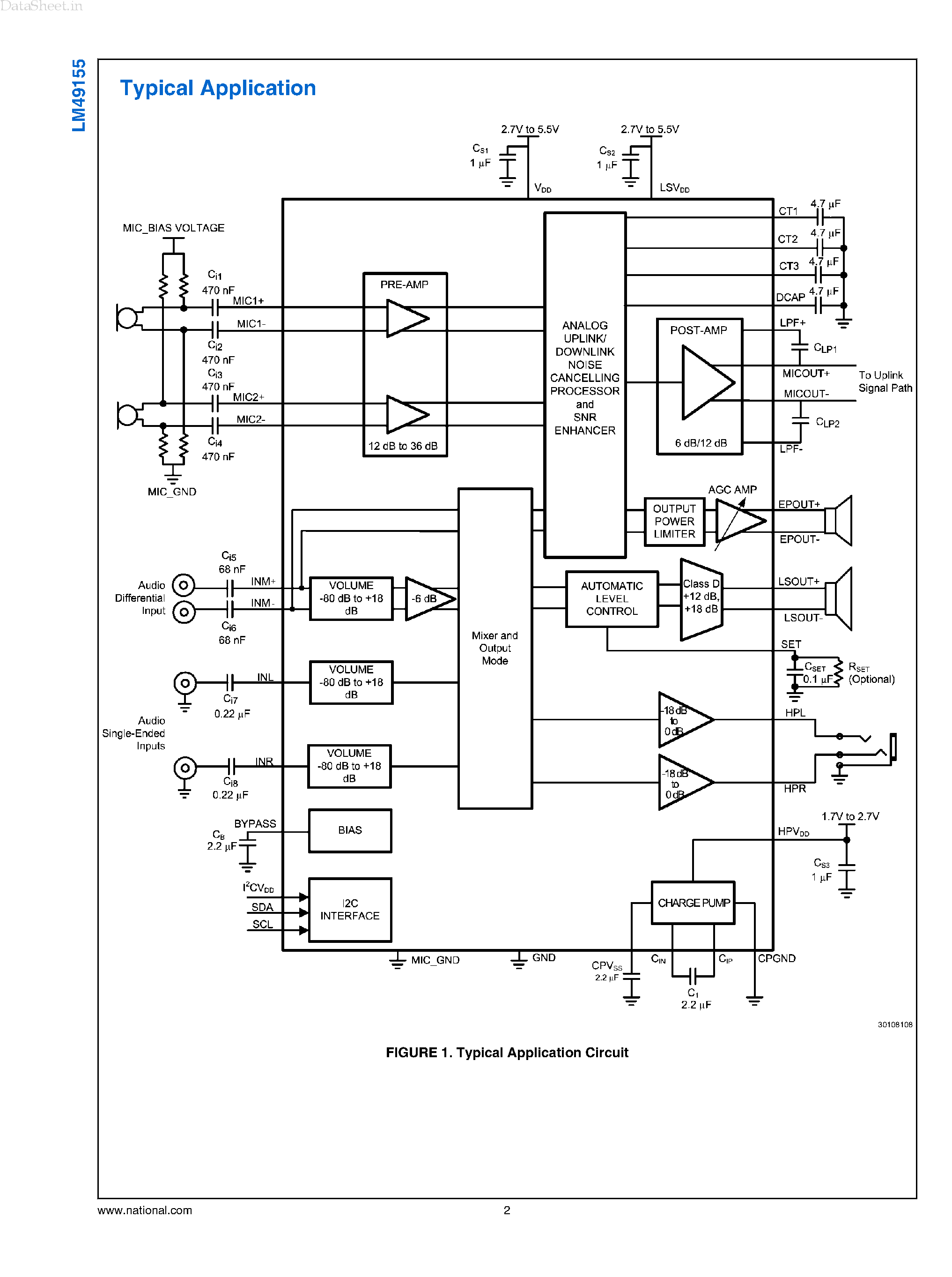 Даташит на микросхему LM49155 страница 2 Даташит LM49155 - Uplink Noise Suppression & Downlink SNR Enhancement Analog Audio Subsystem страница 2