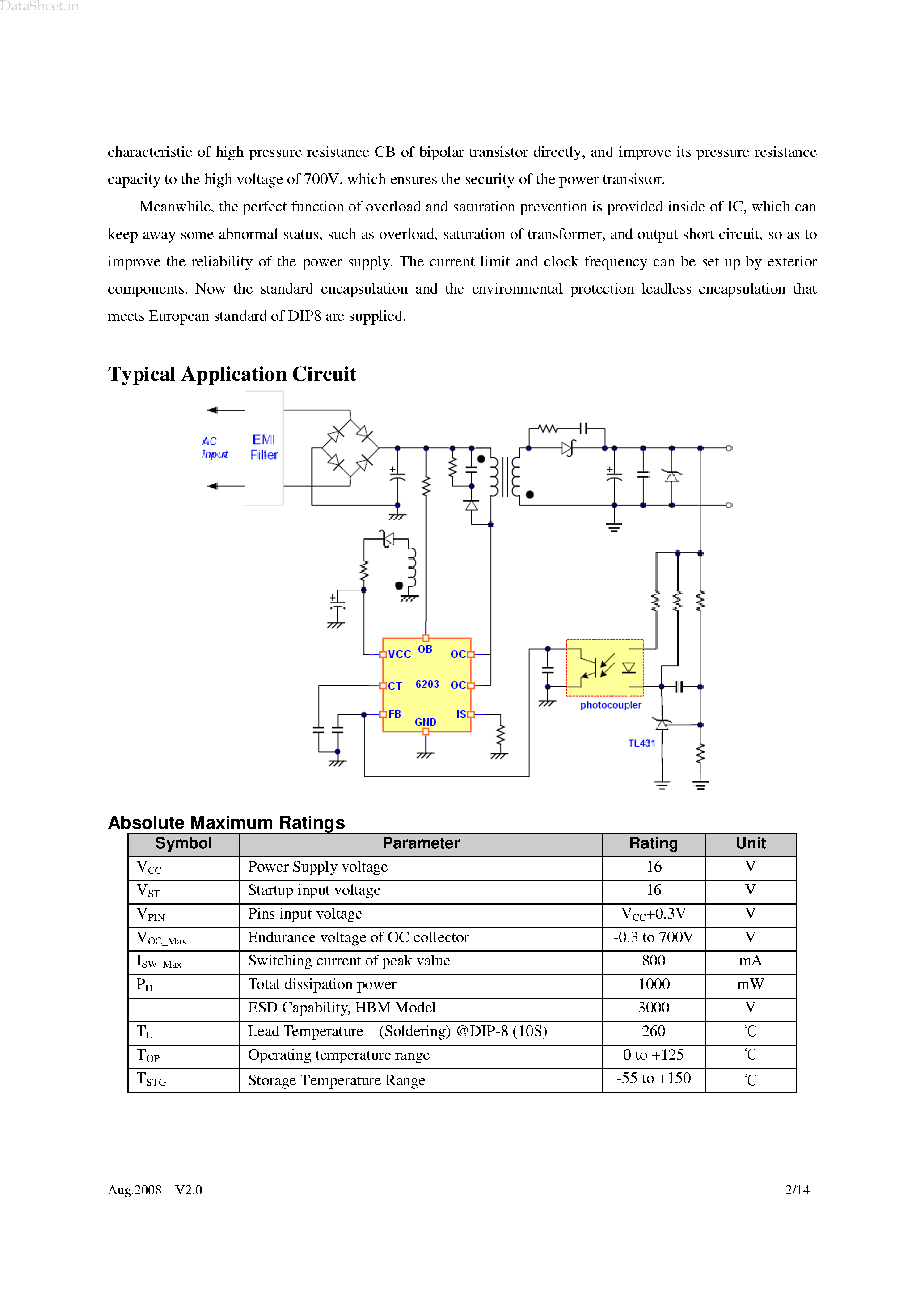 Даташит на микросхему CR6203 страница 2 Даташит CR6203 - Switching Power Supply Controller ICs страница 2