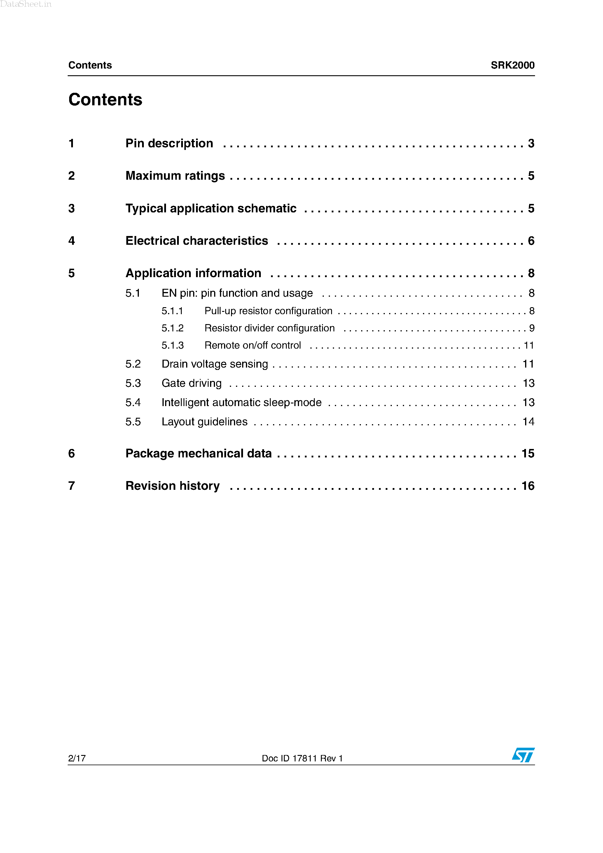 Datasheet SRK2000 page 2 Datasheet SRK2000 - AC-DC Conversion Synchronous rectifier smart driver page 2