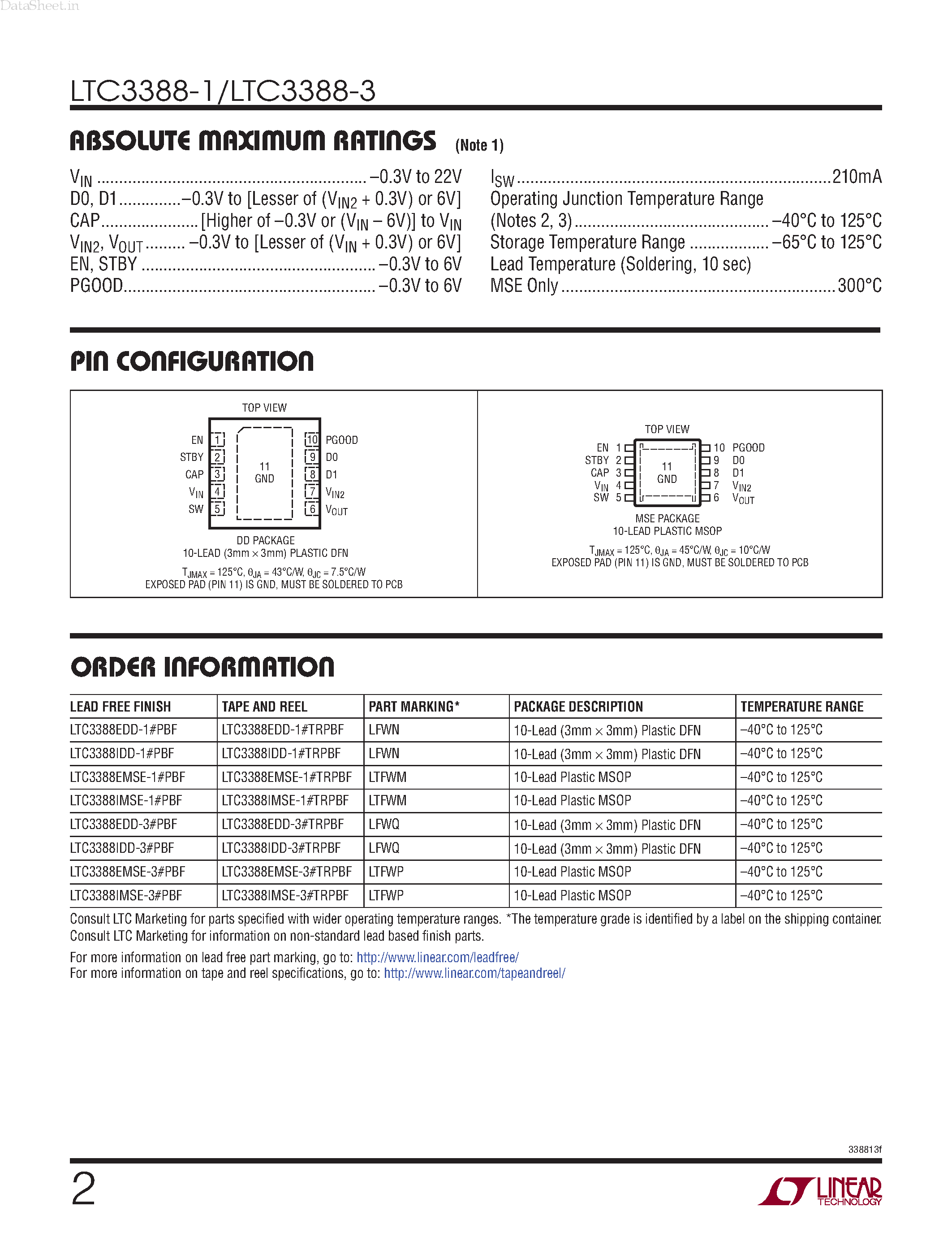 Datasheet LTC3388-1 - 20V High Efficiency Nanopower Step-Down Regulator page 2