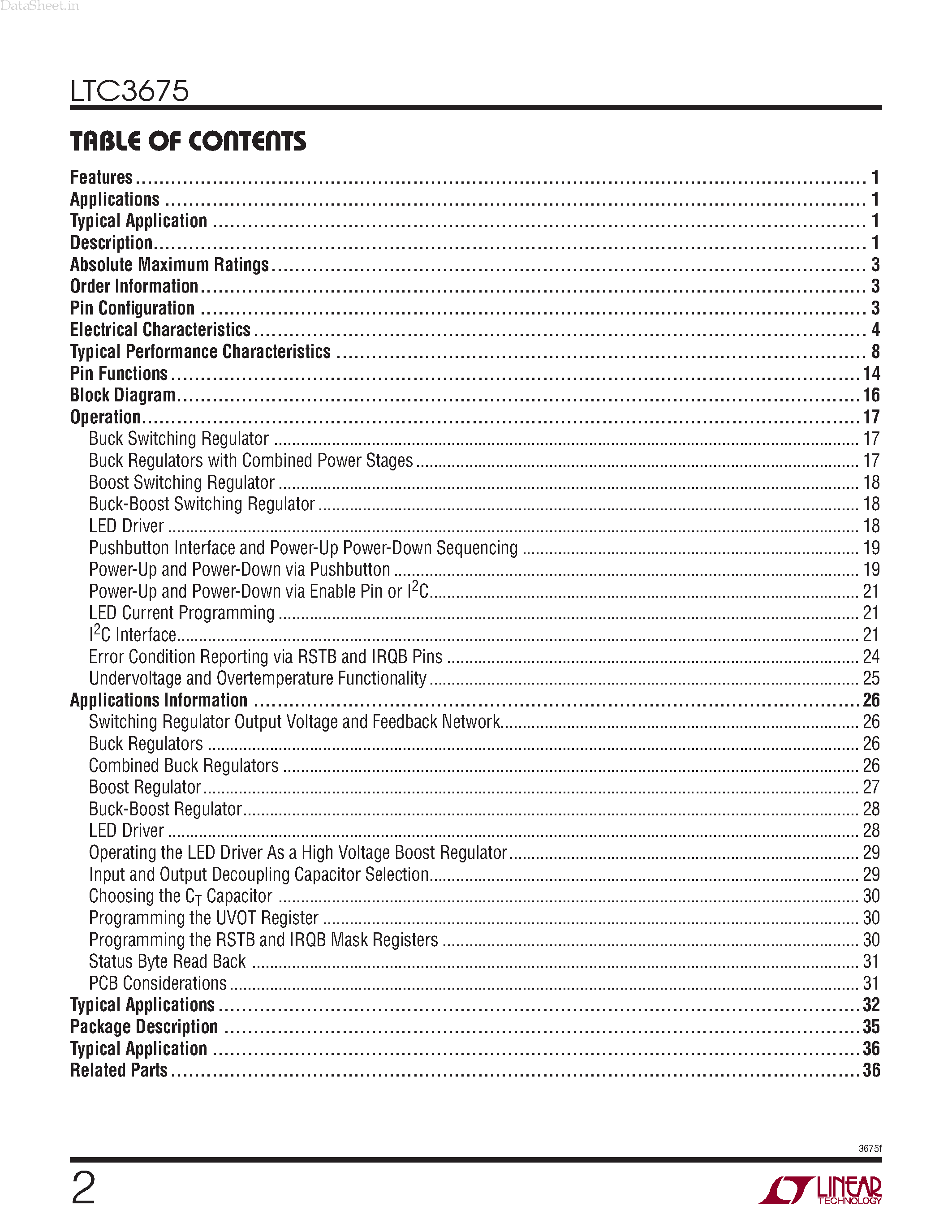 Даташит LTC3675 - 7-Channel Configurable High Power PMIC страница 2