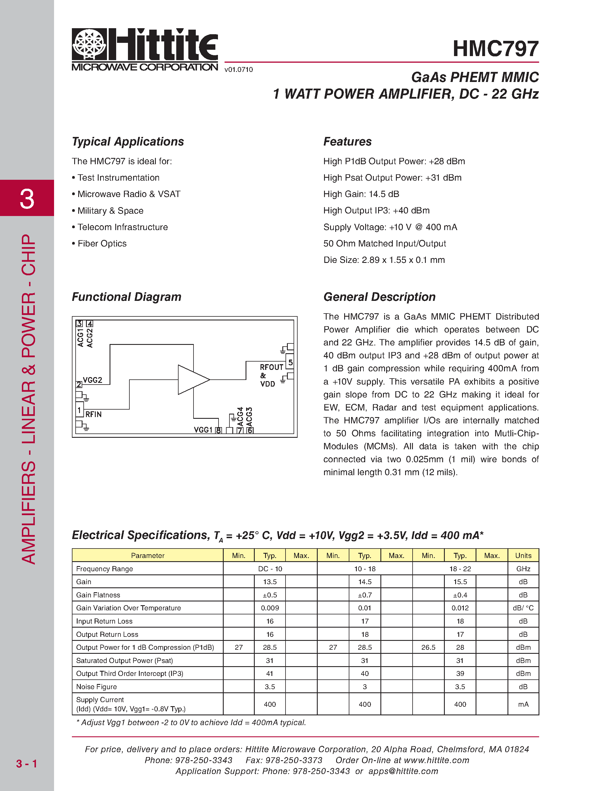 Даташит на микросхему HMC797 страница 1 Даташит HMC797 - 1 Watt Power Amplifier Chip страница 1