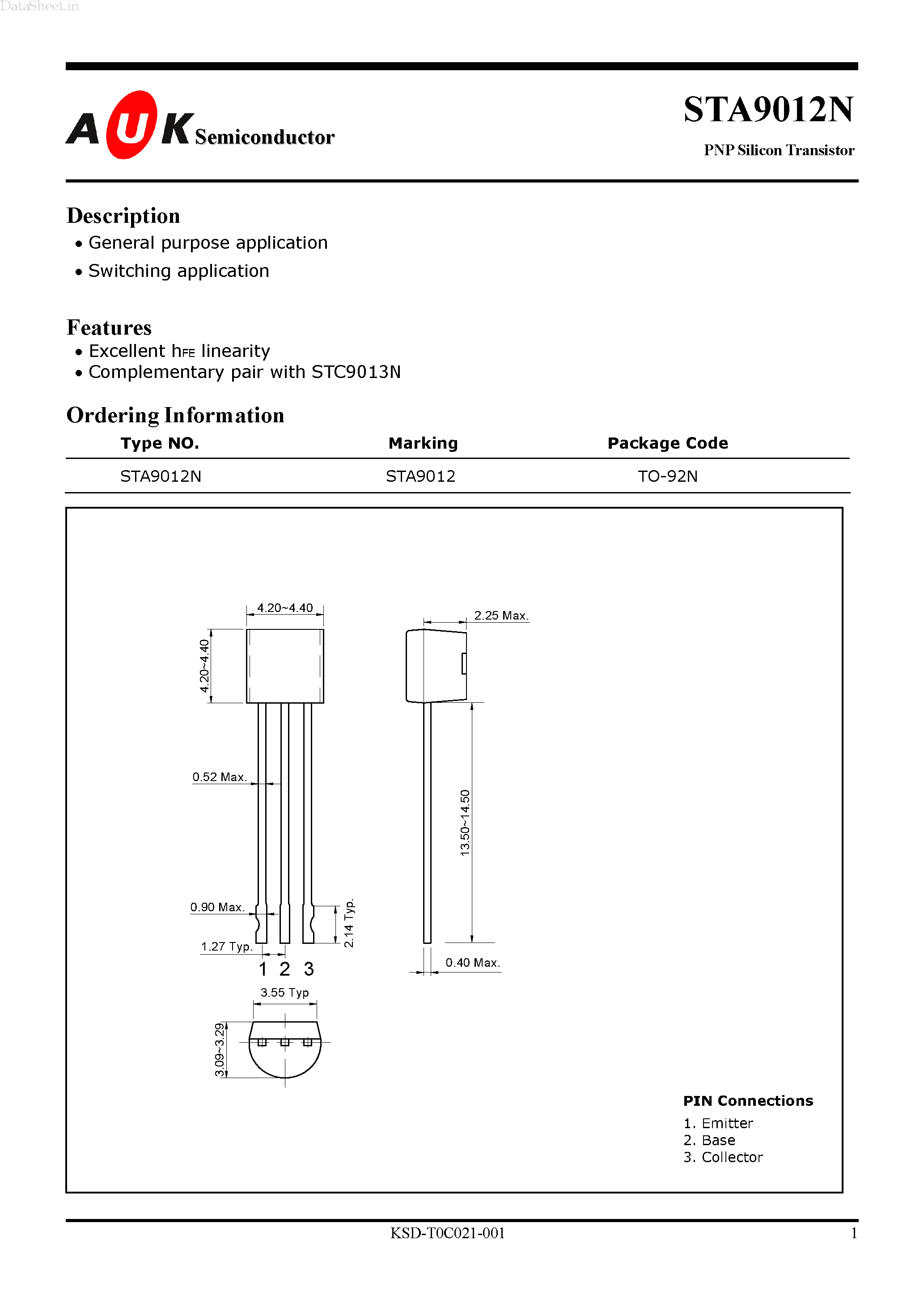 Datasheet STA9012N - PNP Silicon Transistor page 1