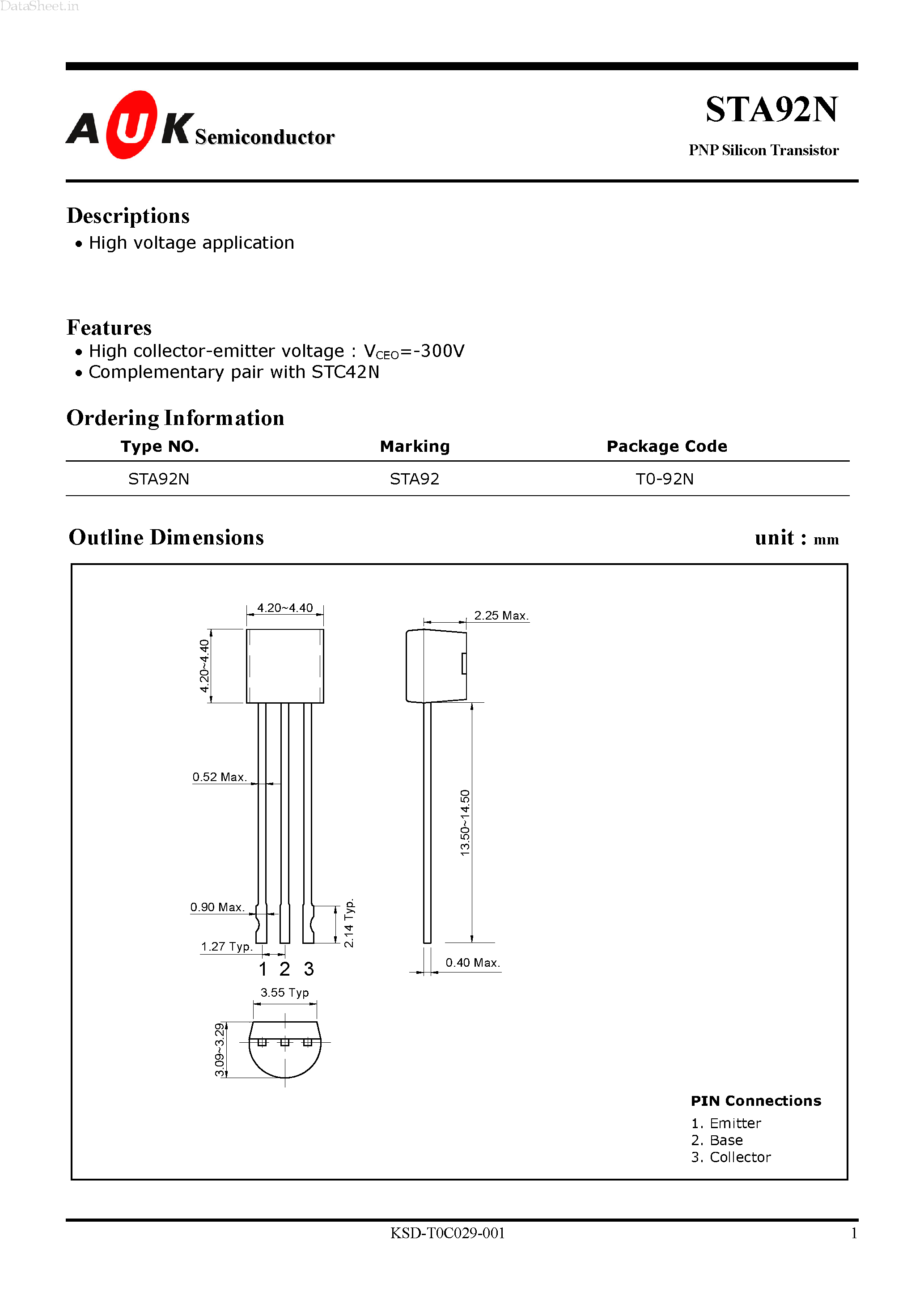 Datasheet STA92N - PNP Silicon Transistor page 1