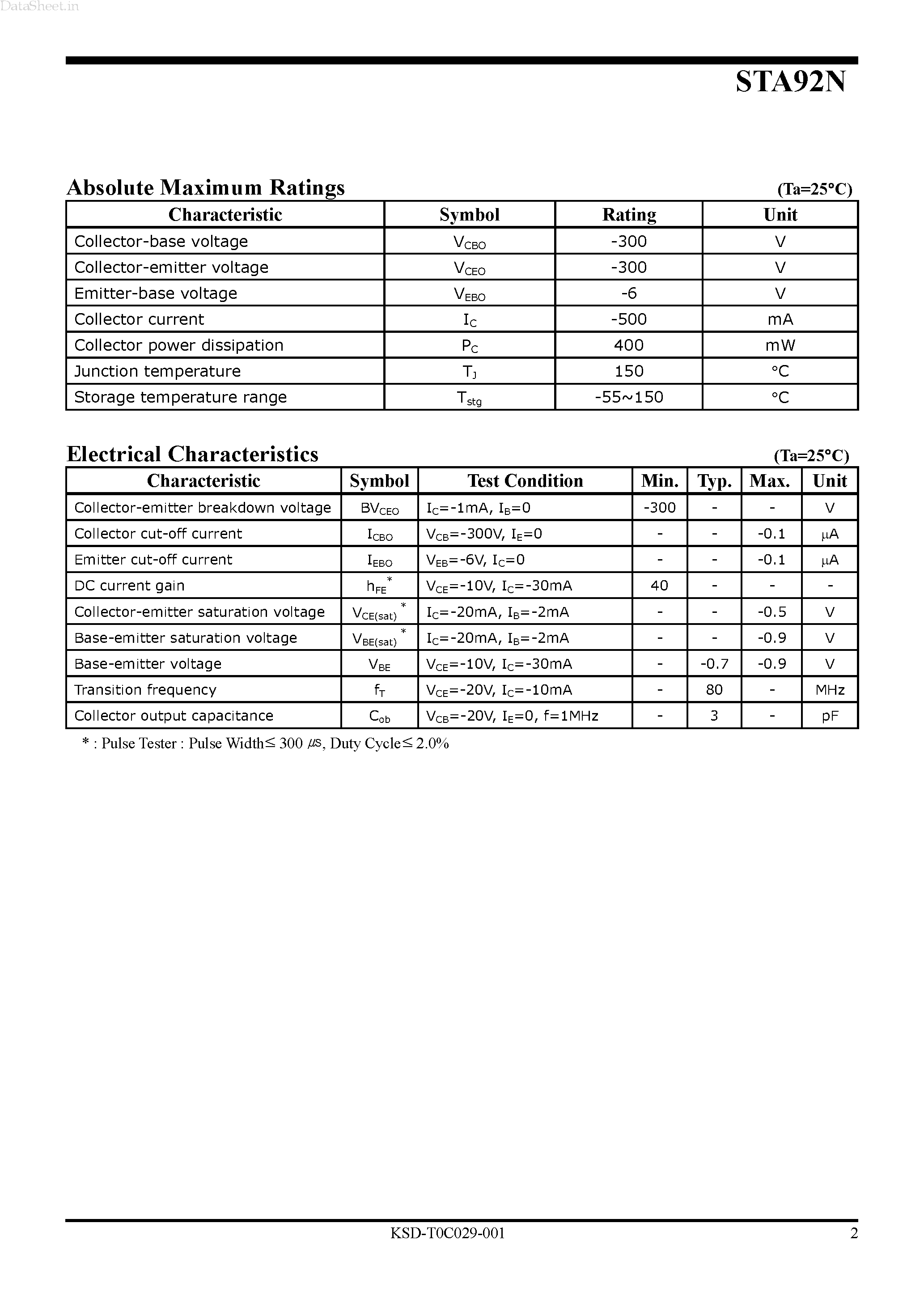 Datasheet STA92N - PNP Silicon Transistor page 2