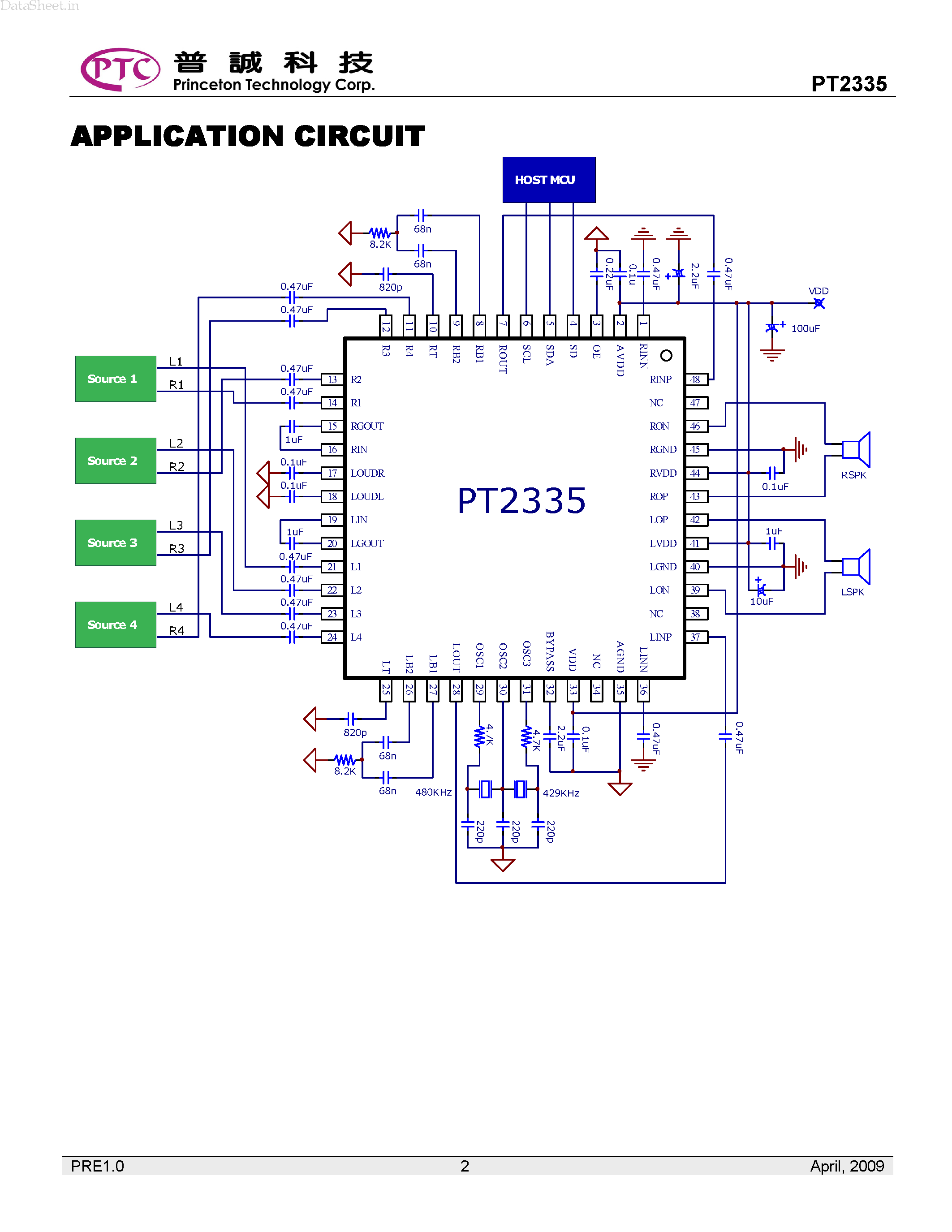 Datasheet PT2335 - 2W X 2 Stereo Integrated Audio Amplifier page 2