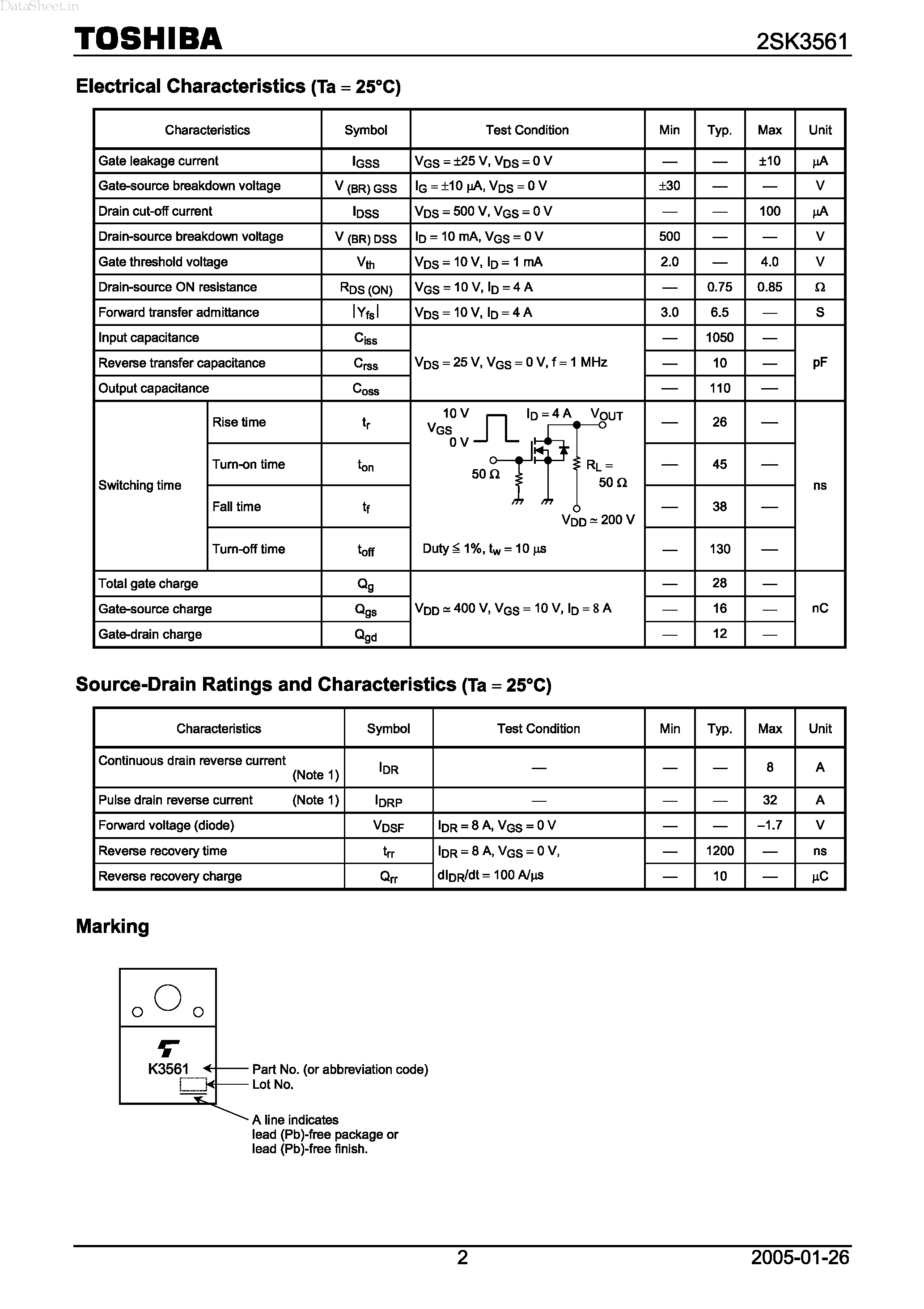 Datasheet 2SK3561 - Field Effect Transistor Silicon N Channel MOS Type page 2