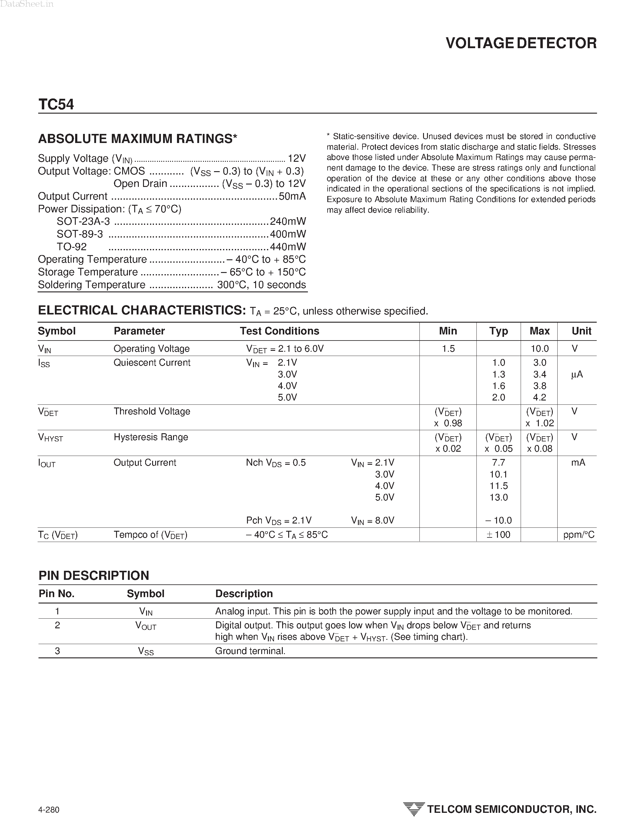 Даташит TC54 - VOLTAGE DETECTOR страница 2