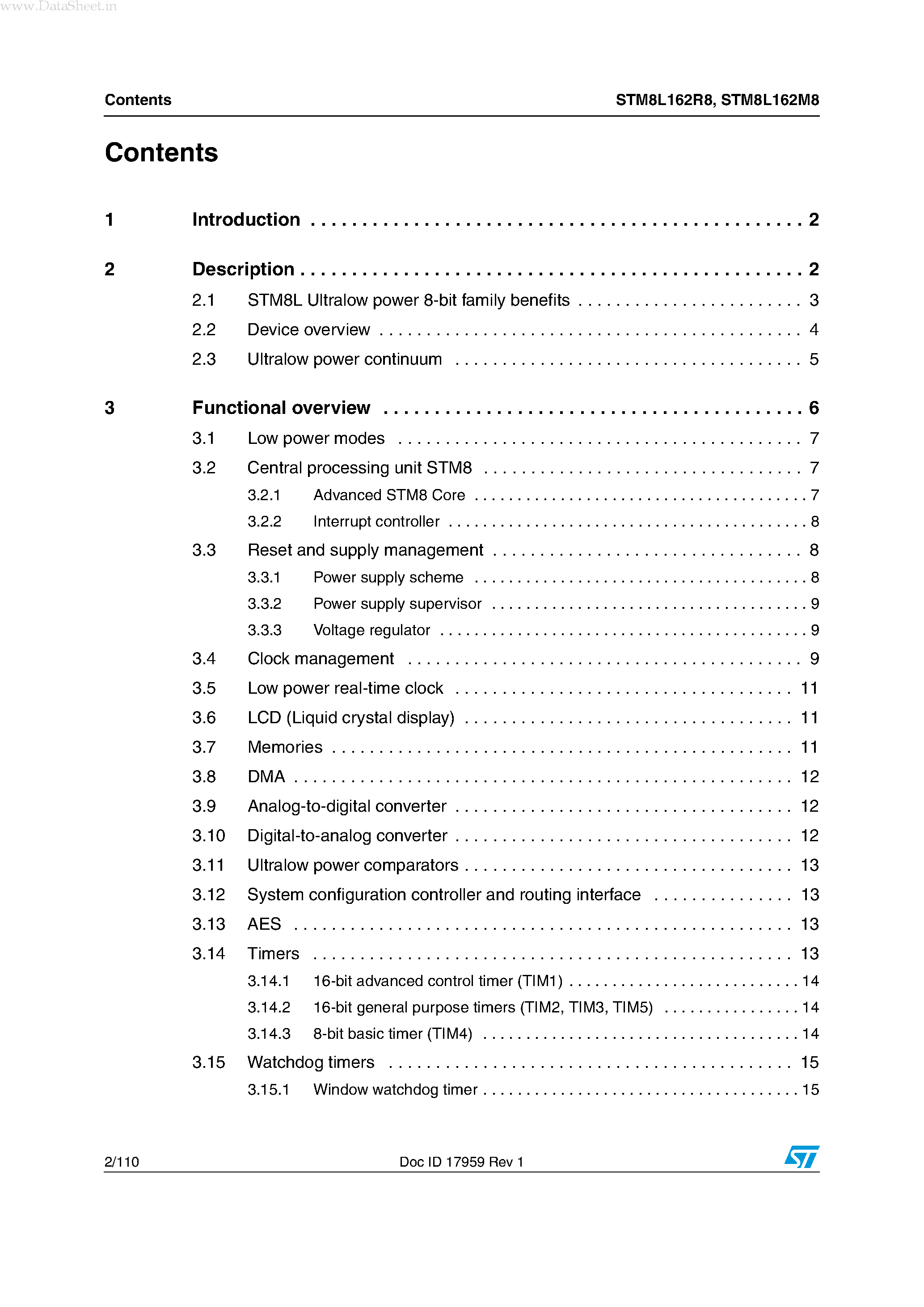 Даташит STM8L162R8 - 8-bit ultralow power MCU страница 2