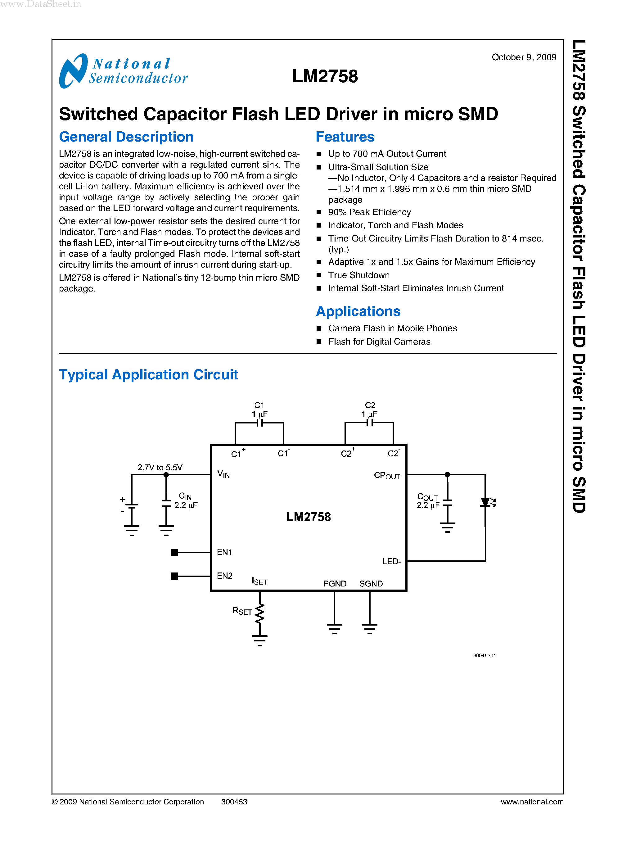Datasheet LM2758 - Switched Capacitor Flash LED Driver page 1