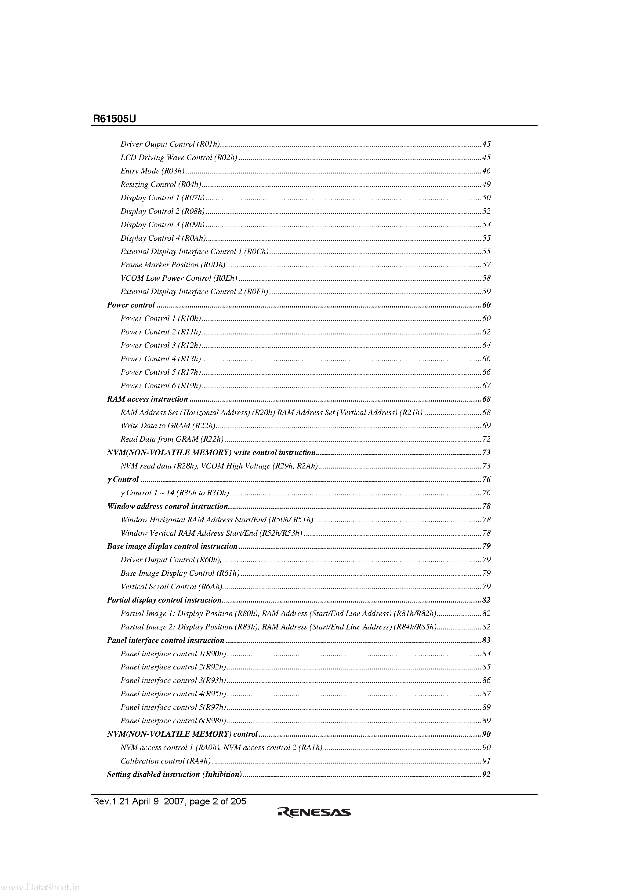 Datasheet R61505U - 240RGB x 320 dot graphics liquid crystal controller driver page 2