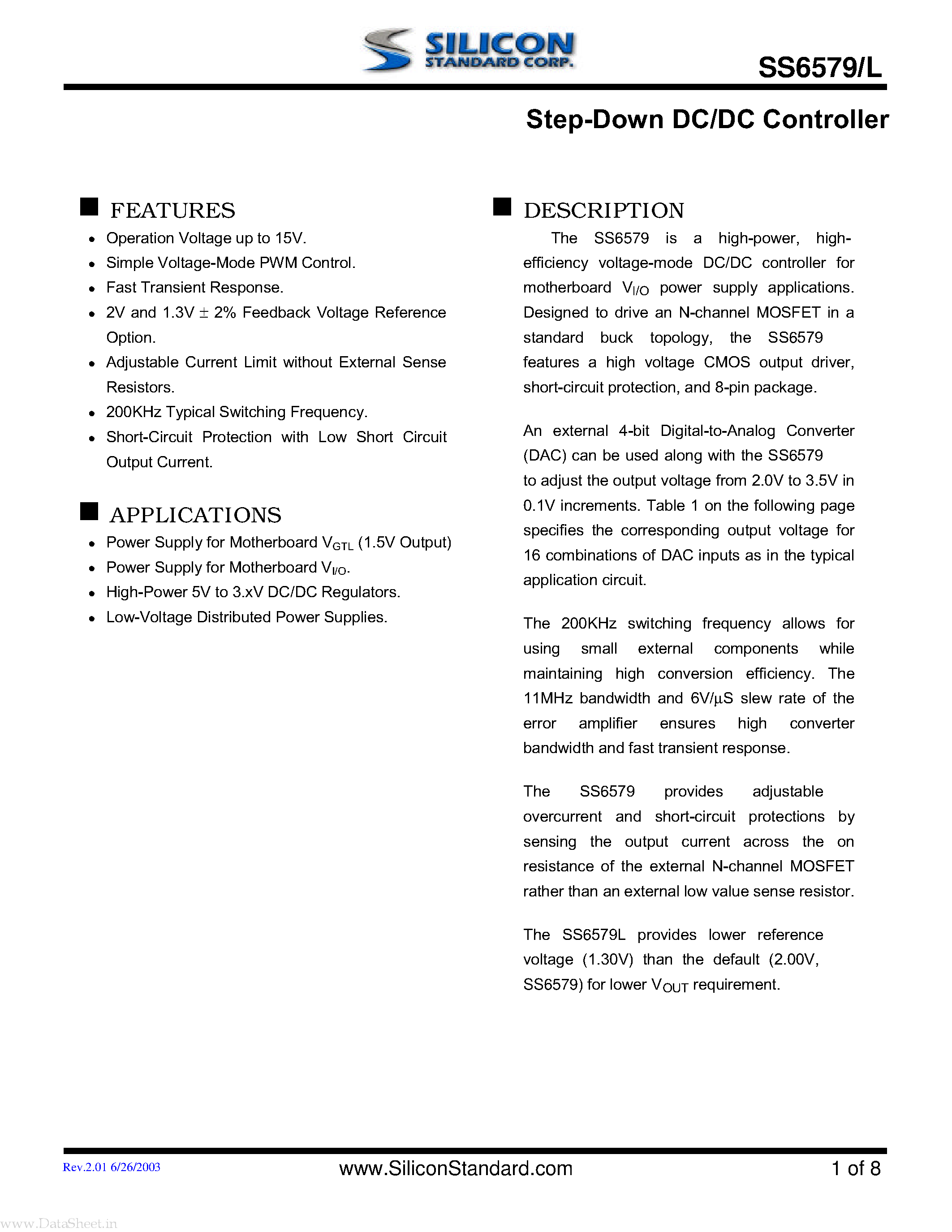 Datasheet SS6579 - Step-Down DC/DC Controller page 1