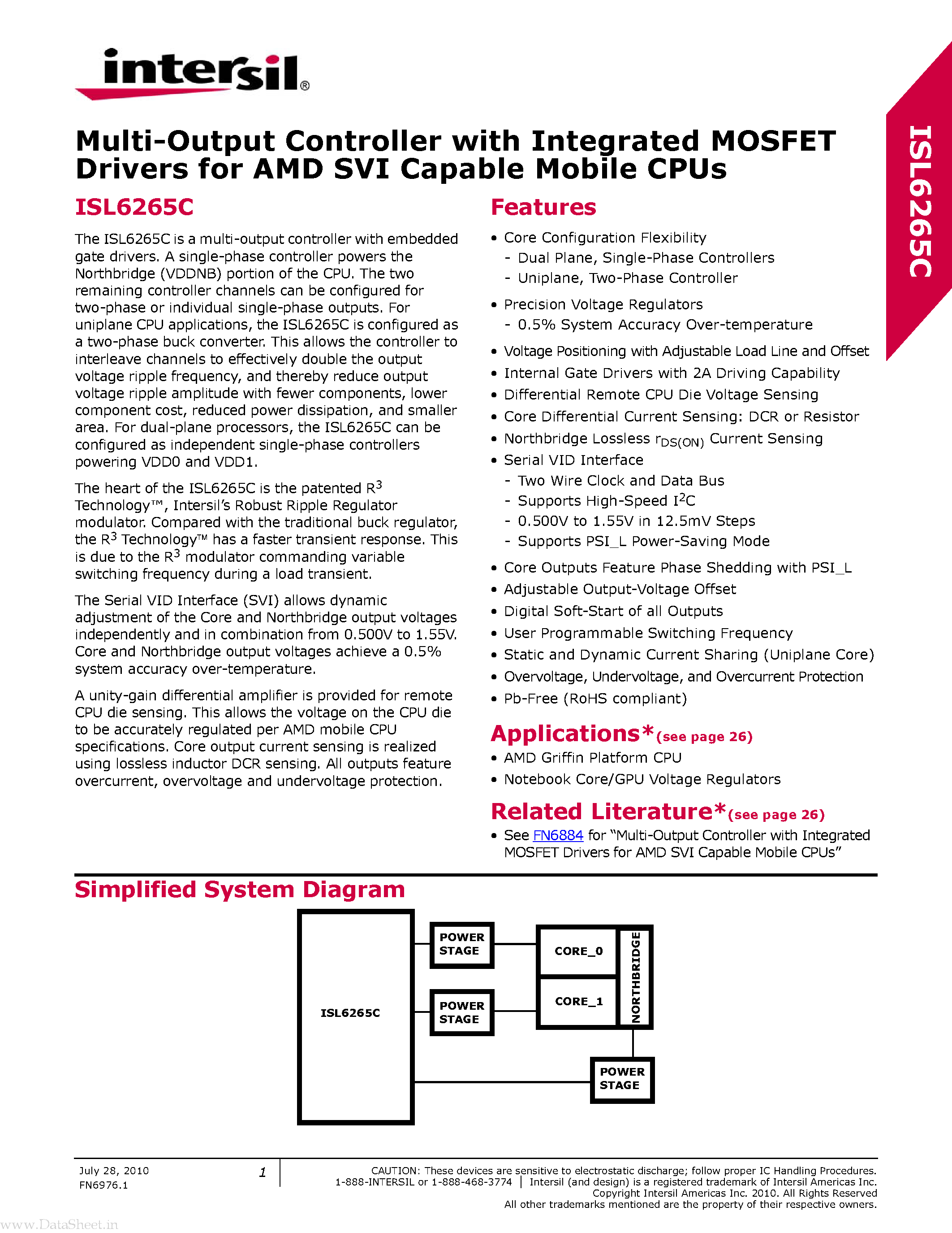 Datasheet ISL6265C - Multi-Output Controller page 1