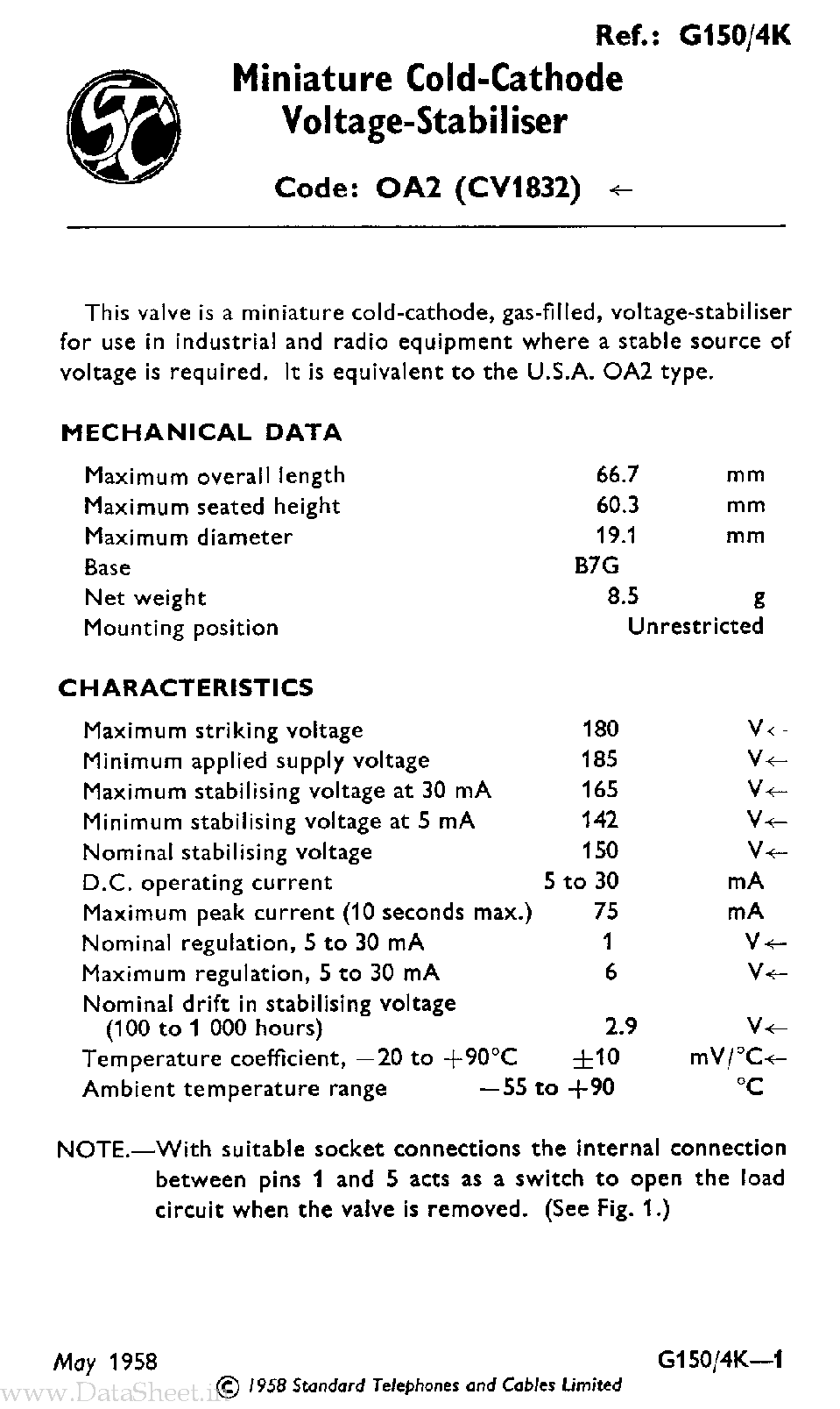 Datasheet 0A2 - Voltage Stabiliser page 1