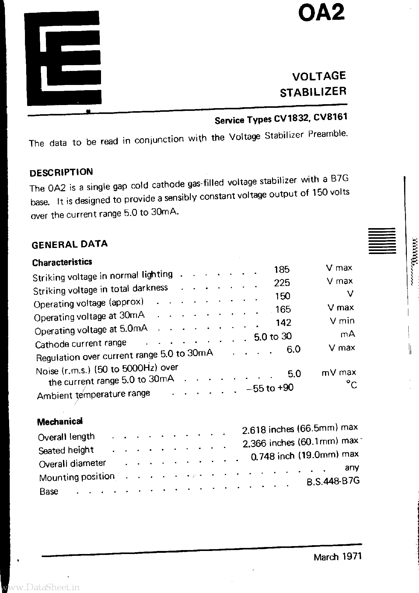 Datasheet 0A2 - Voltage Stabiliser page 1