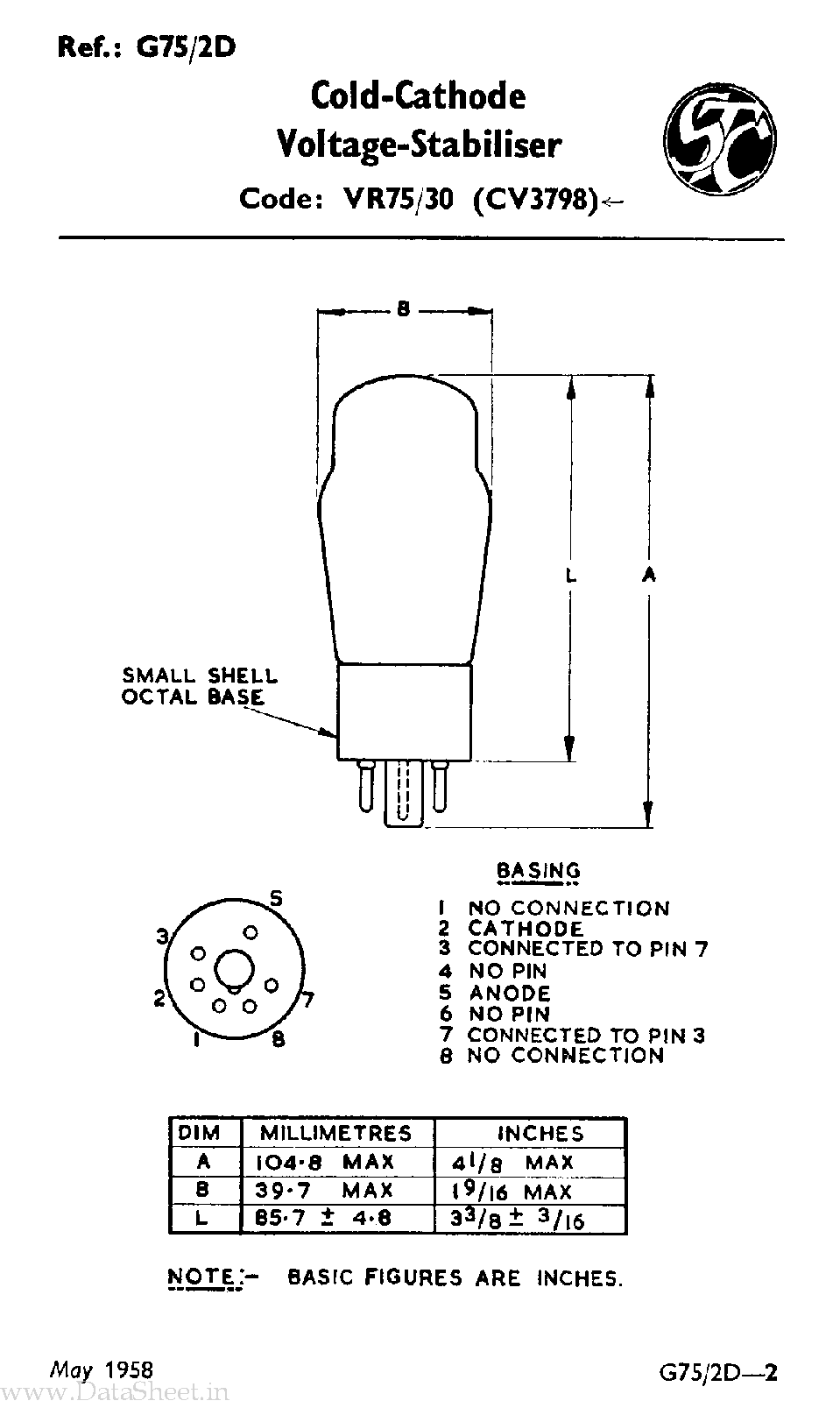 Datasheet G75-2D page 2 Datasheet G75-2D - Cold Cathode Voltage Stabiliser page 2