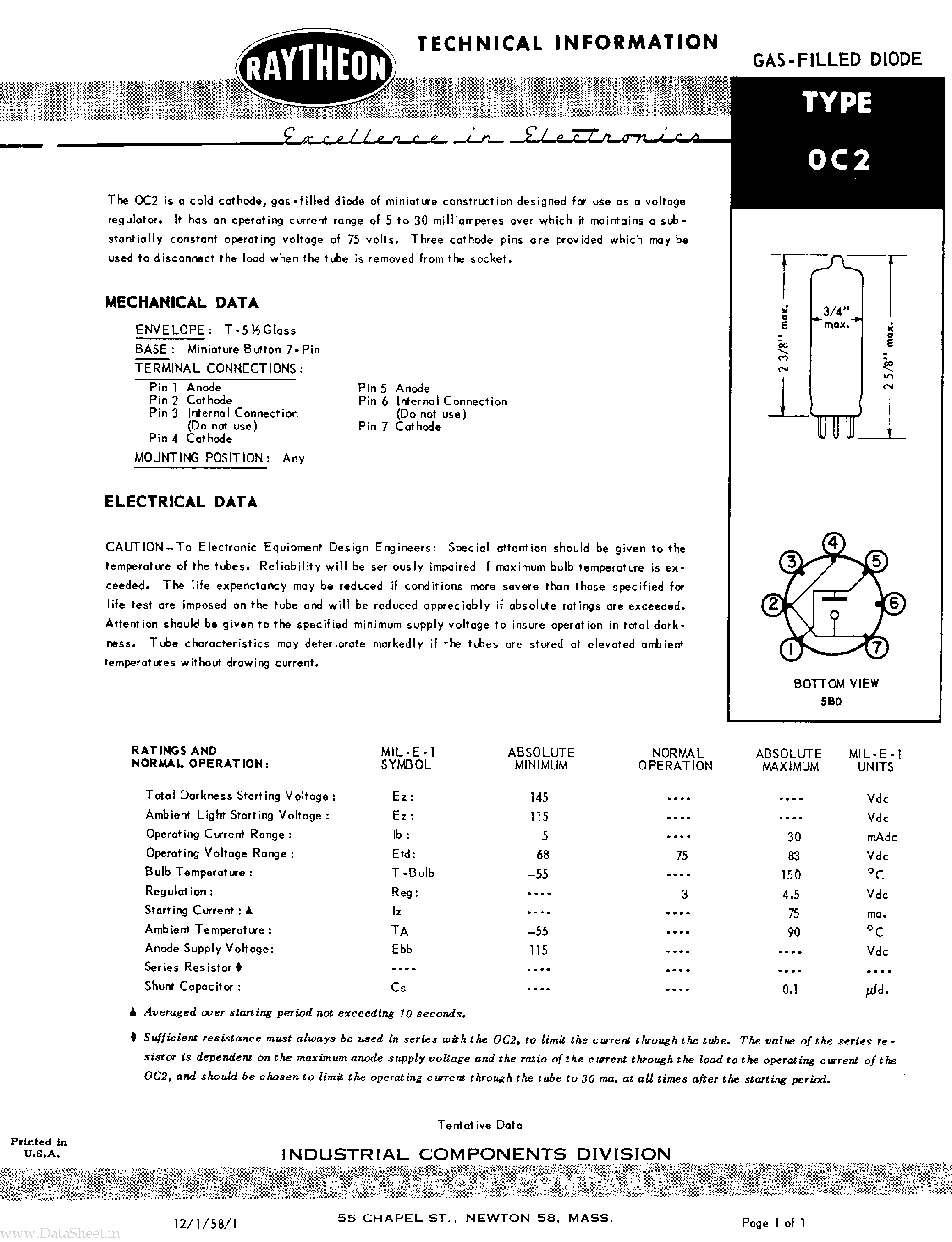 Datasheet 0C2 - Gas Filled Diode page 1