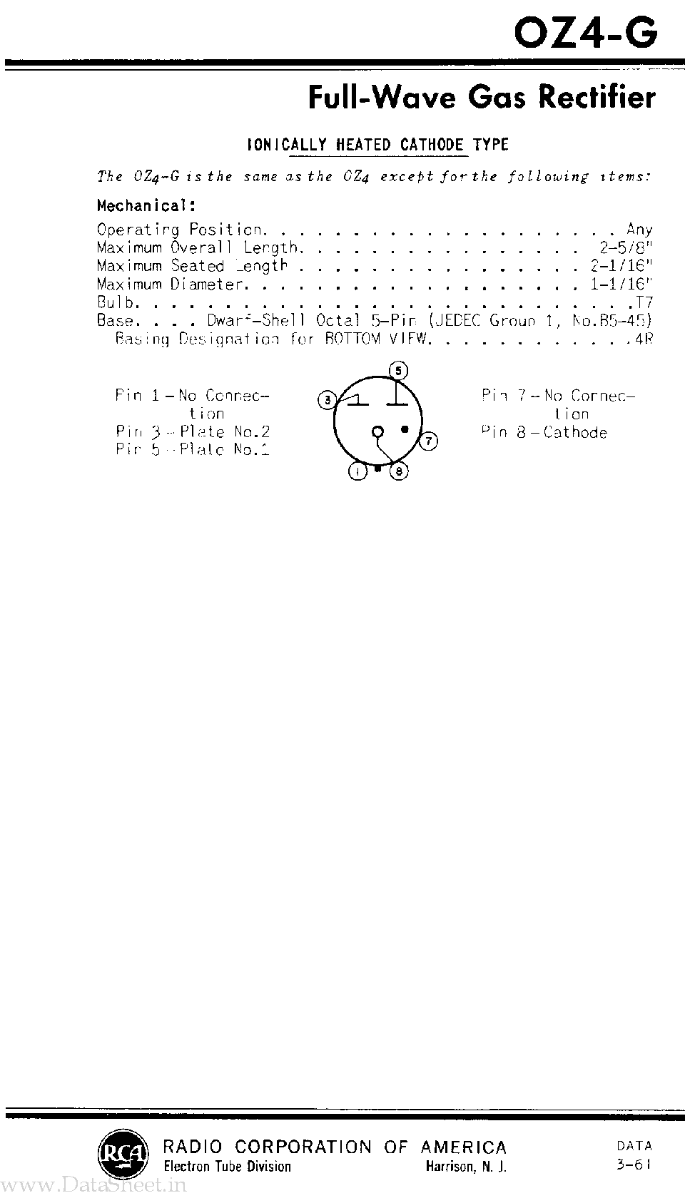 Datasheet 0Z4G - Full Wave Gas Rectifier page 1