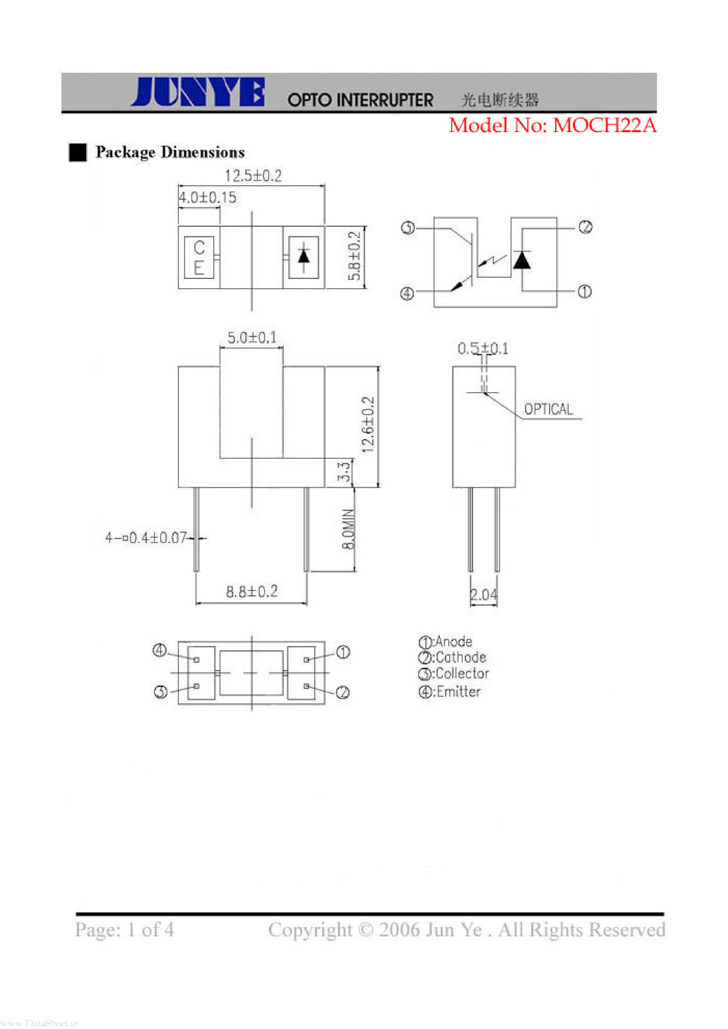 Datasheet MOCH22A - OPTO Interrupter page 1