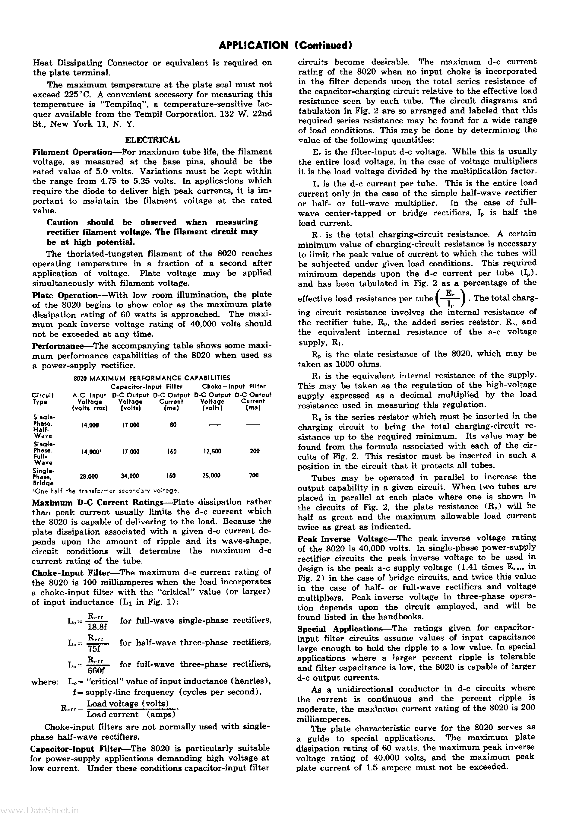 Datasheet 8020 page 2 Datasheet 8020 - High Vacuum Rectifier page 2