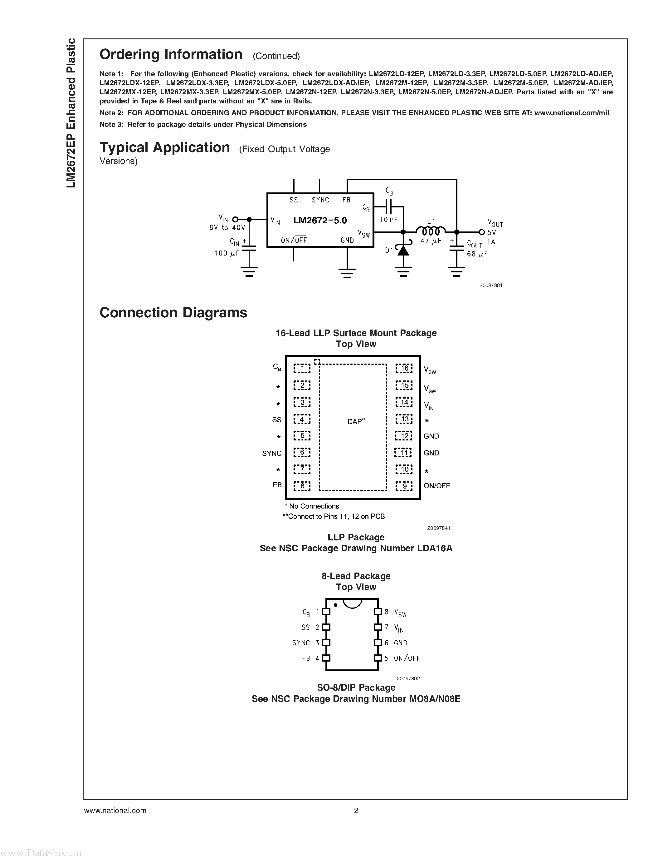 Datasheet LM2672EP page 2 Datasheet LM2672EP - Enhanced Plastic SIMPLE SWITCHER Power Converter High Efficiency 1A Step-Down Voltage Regulator page 2
