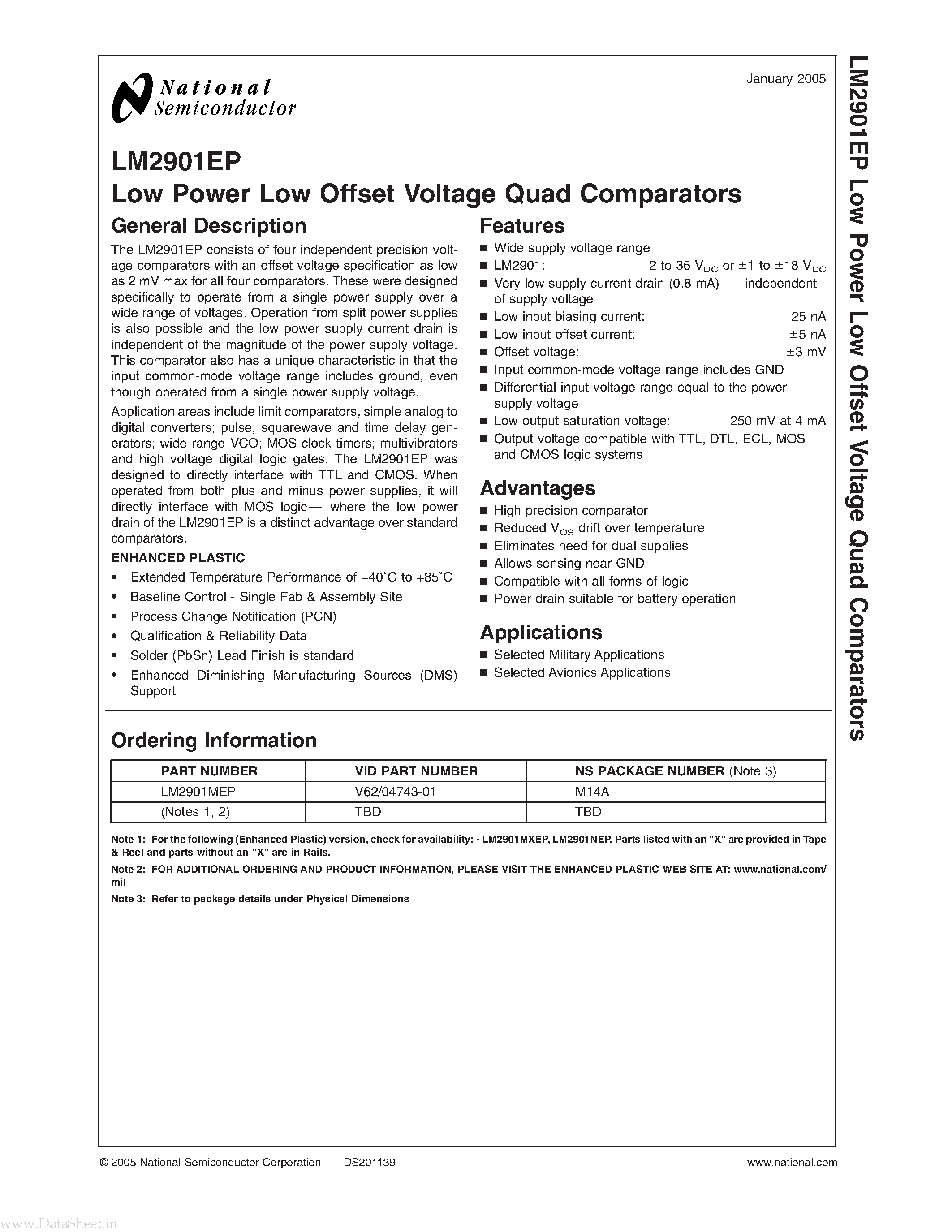 Datasheet LM2901EP - Low Power Low Offset Voltage Quad Comparators page 1