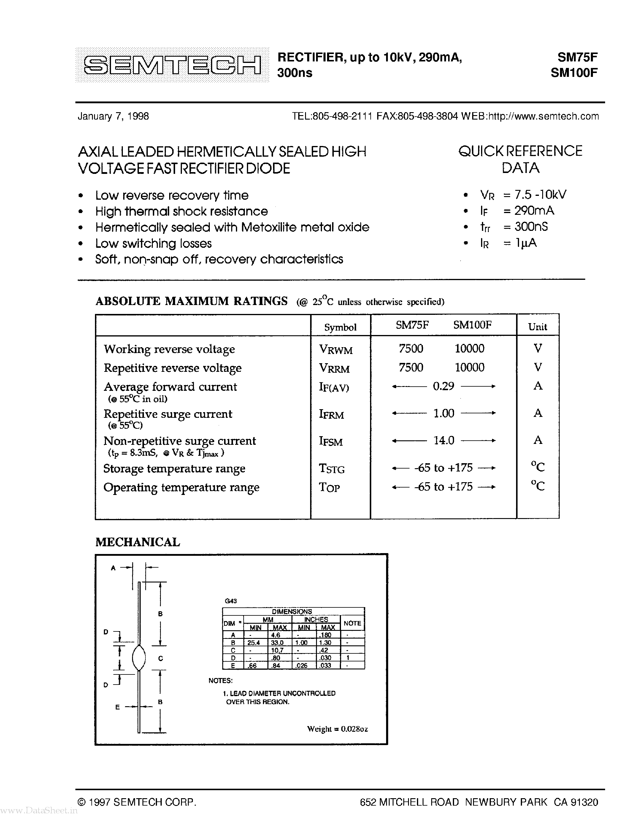 Datasheet SM75F page 1 Datasheet SM75F - RECTIFIER page 1