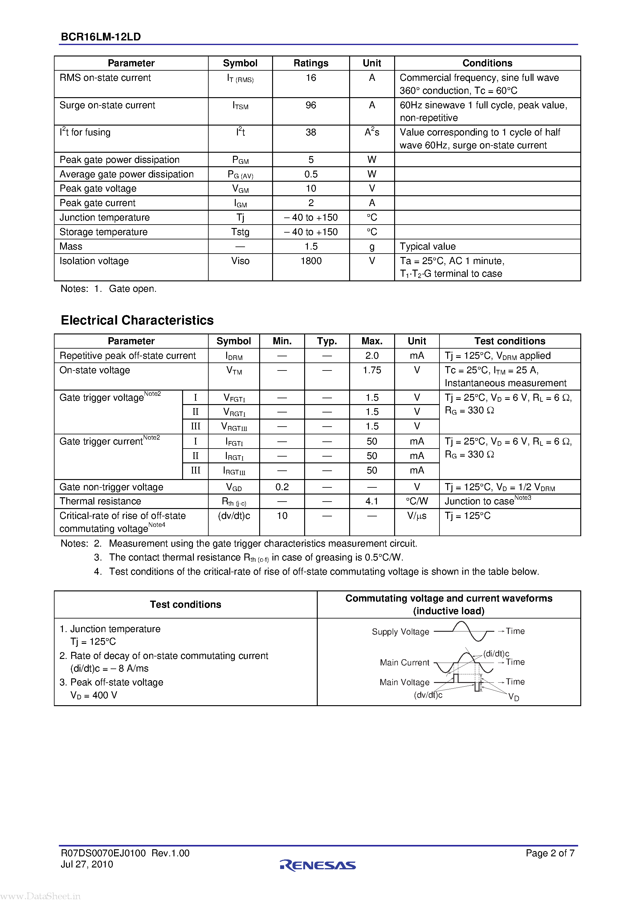 Datasheet BCR16LM-12LB - Triac page 2