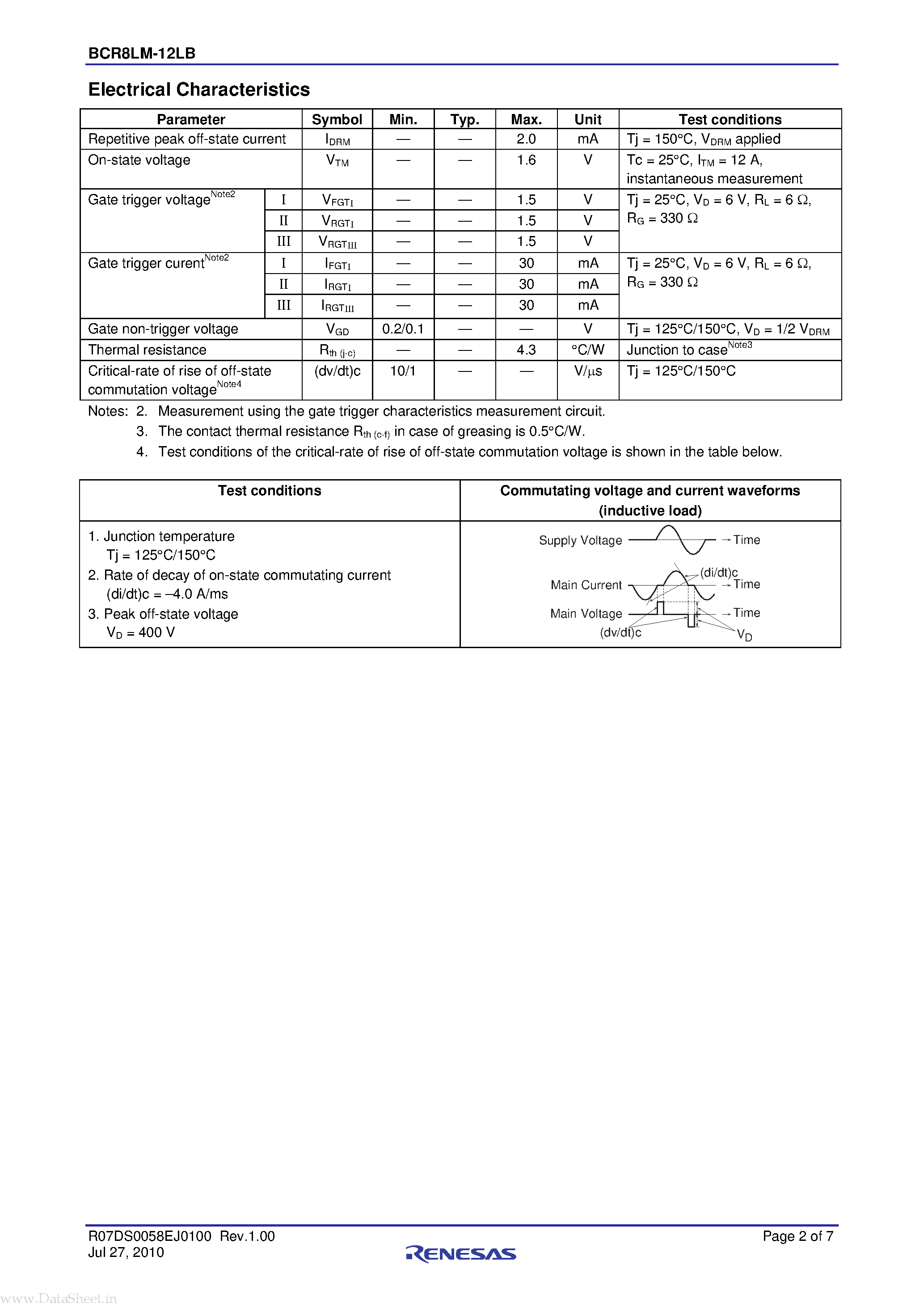 Datasheet BCR8LM-12LB - Triac page 2