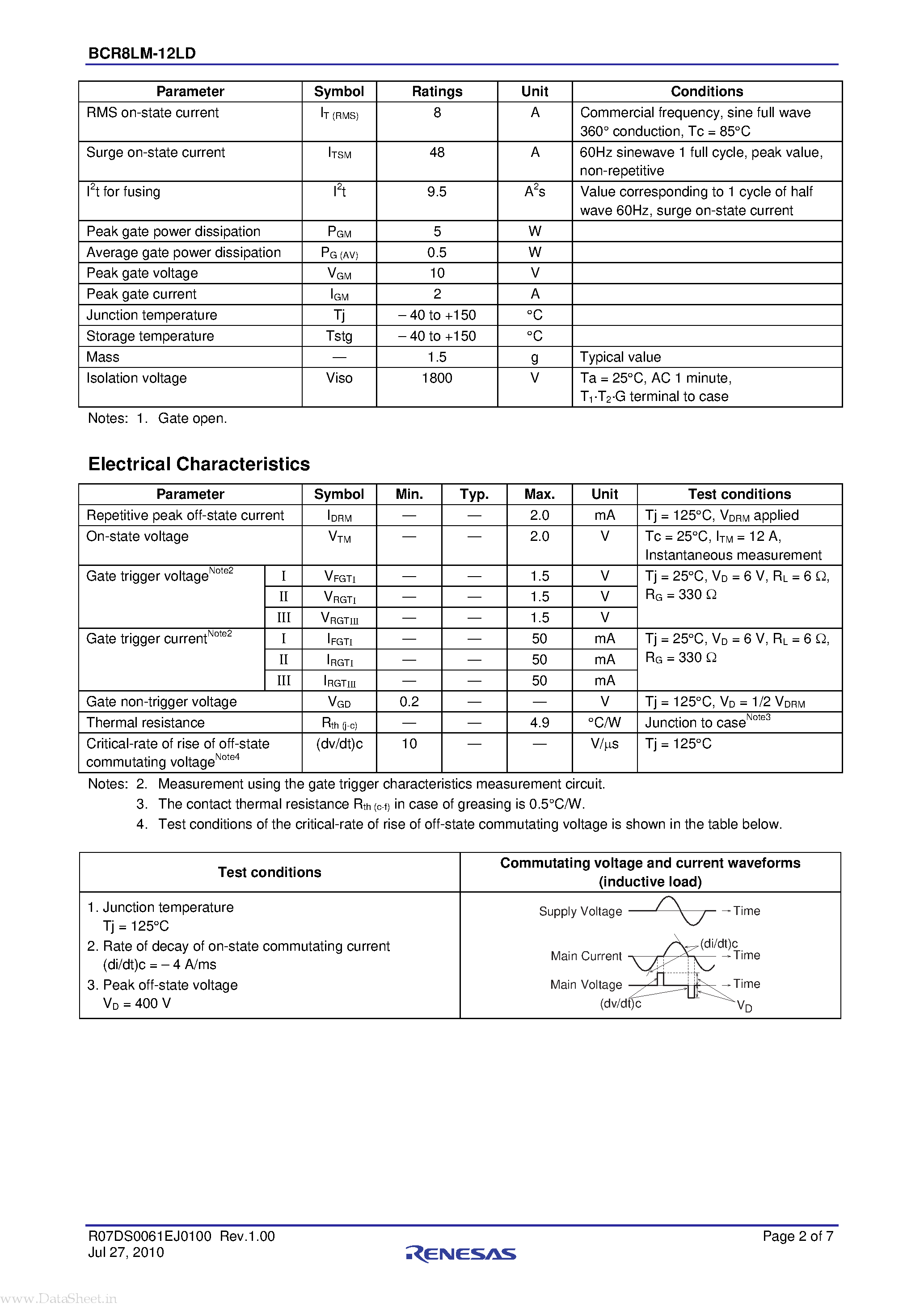Datasheet BCR8LM-12LD - Triac page 2