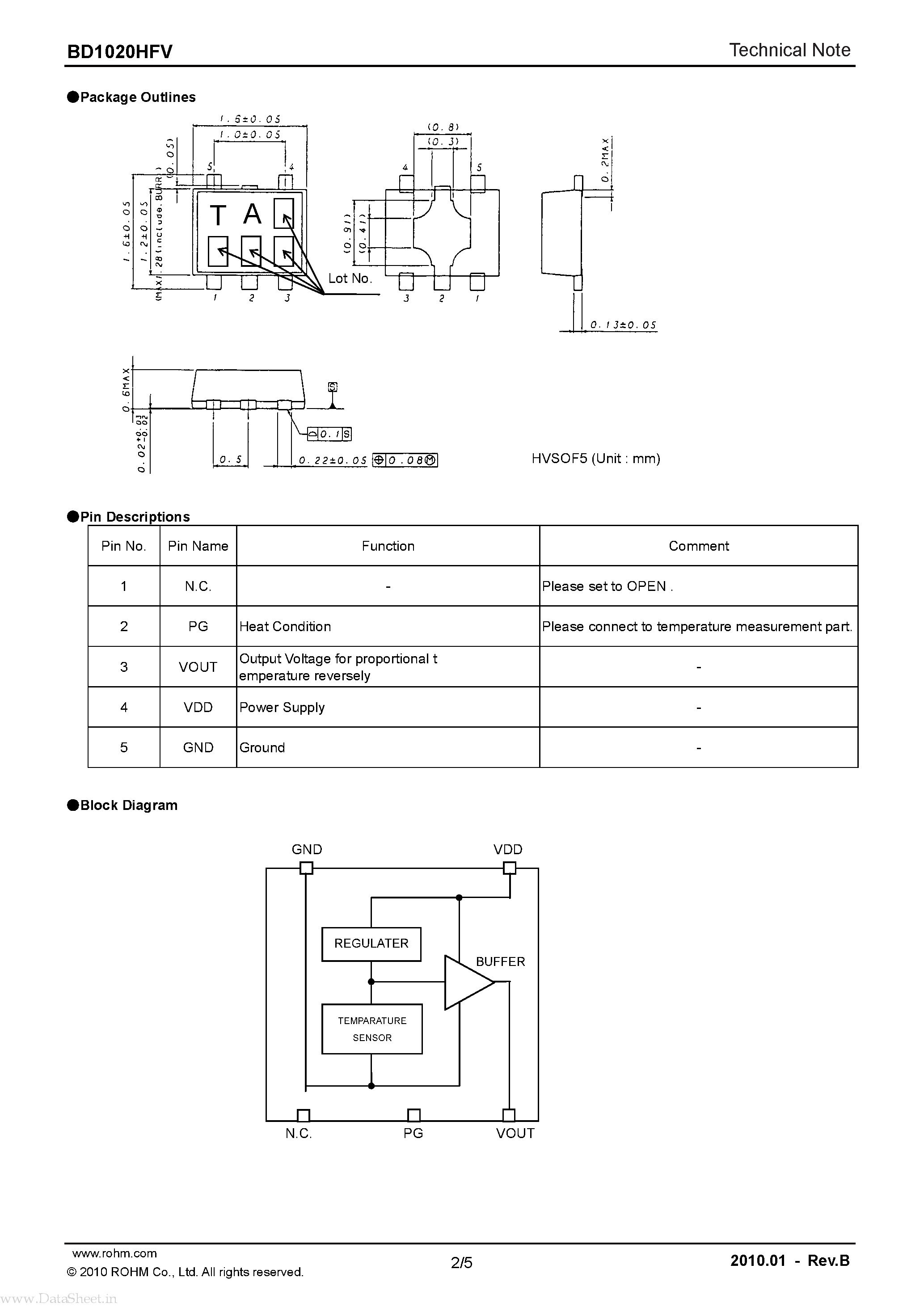 Datasheet BD1020HFV - Analog Output Temperature Sensor IC page 2