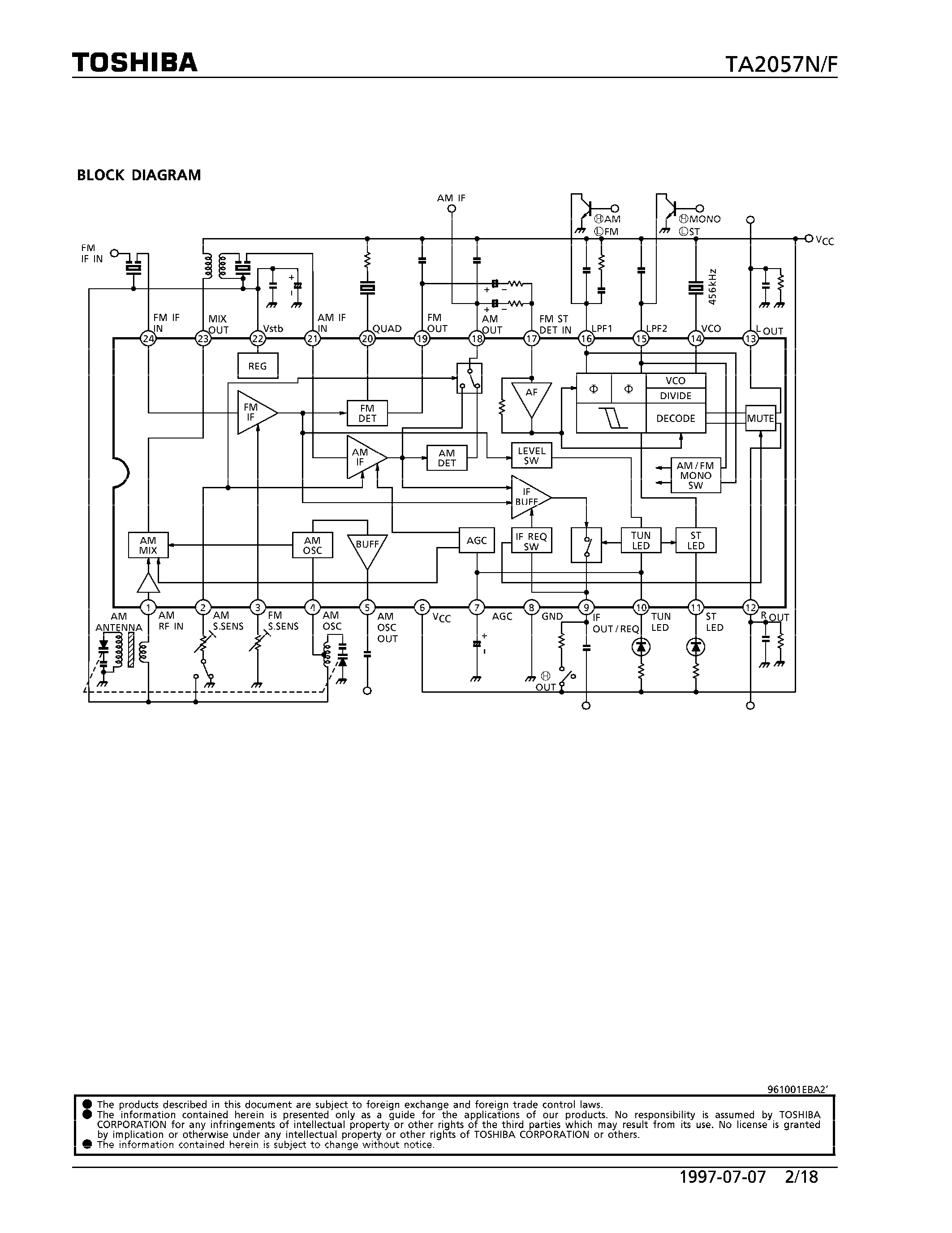 Даташит на микросхему TA2057 страница 2 Даташит TA2057 - AM/FM IF+FM ST DET (FOR DIGITAL TUNING SYSTEM) страница 2