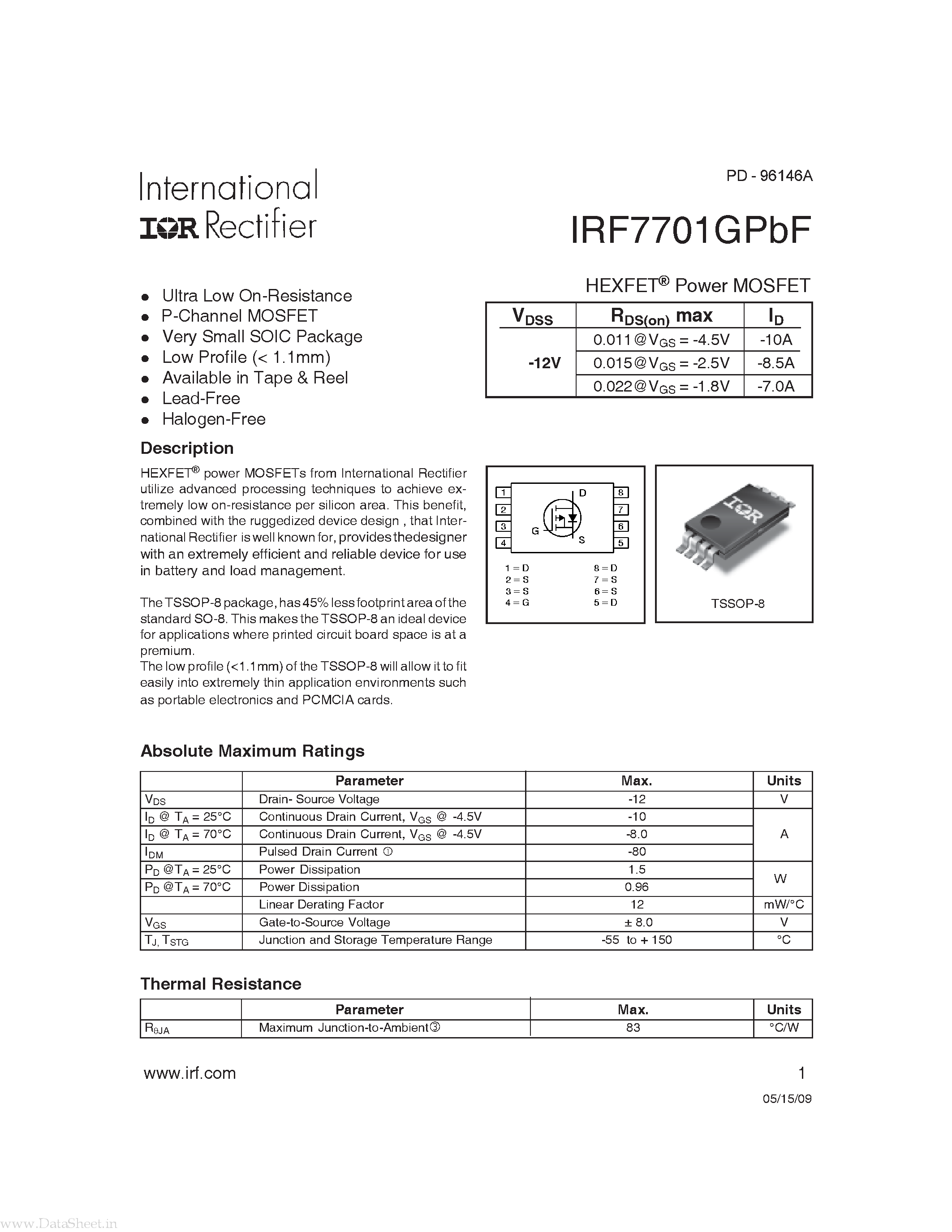 Datasheet IRF7701GPBF - Power MOSFET page 1