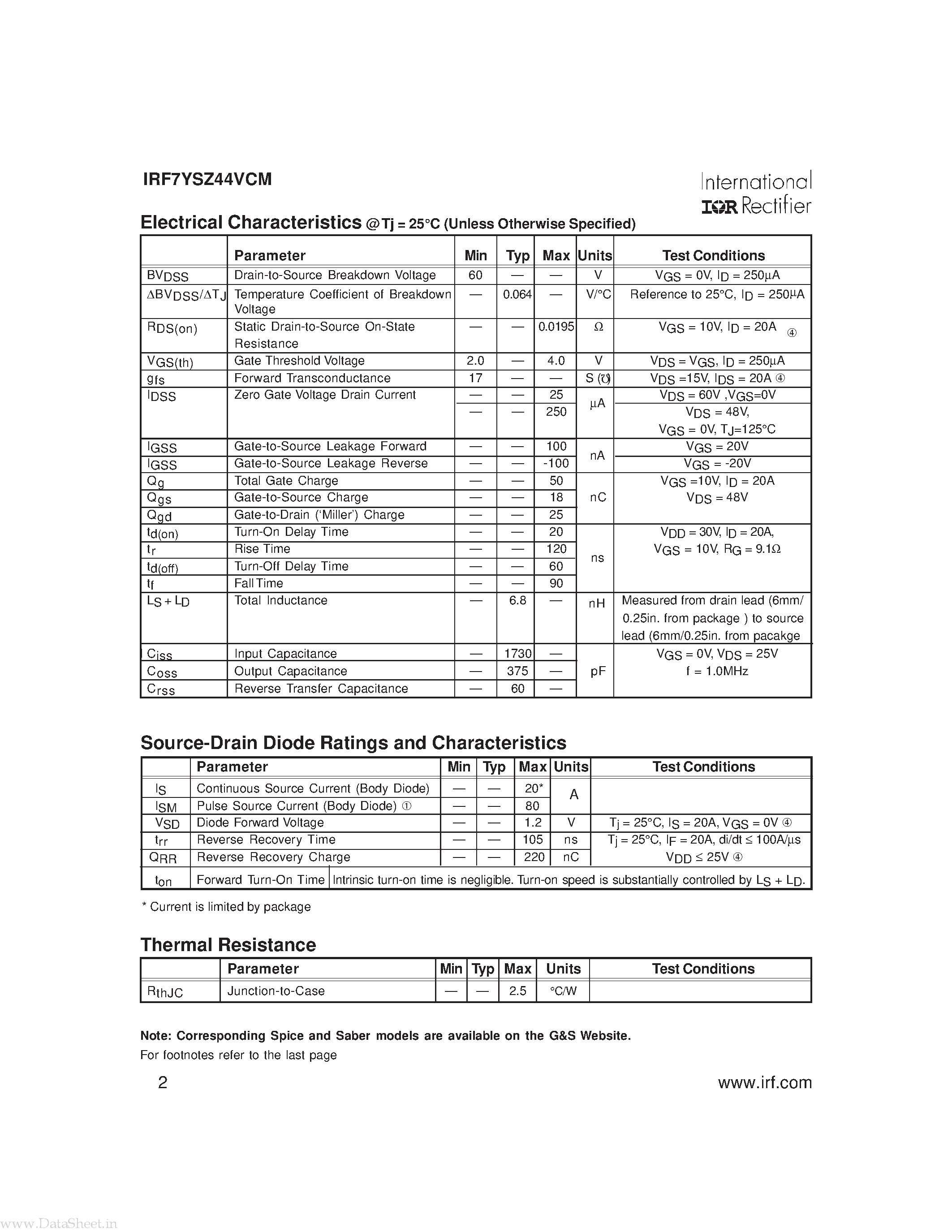 Datasheet IRF7YSZ44VCM - Power MOSFET page 2