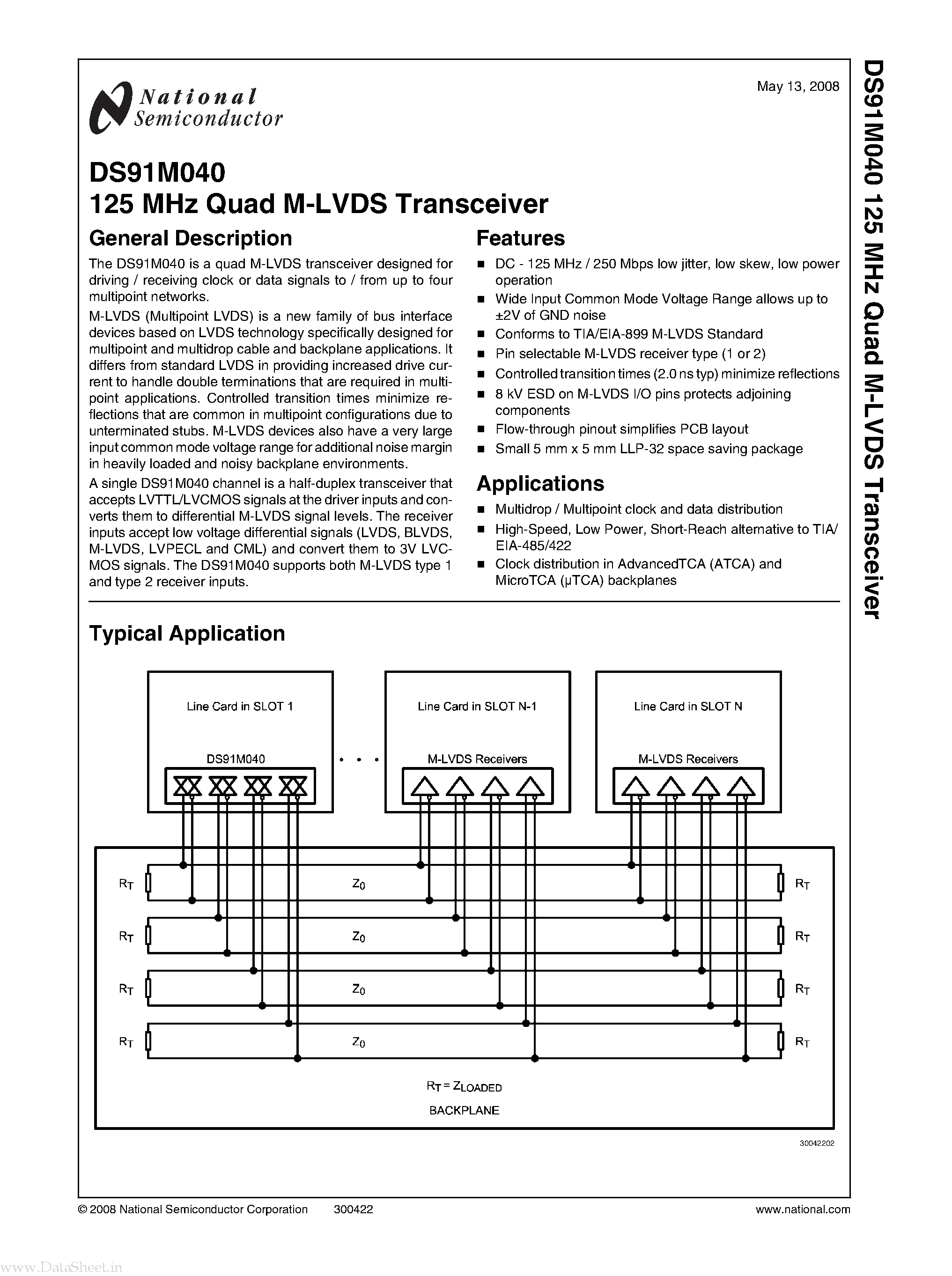 Datasheet DS91M040 - 125 MHz Quad M-LVDS Transceiver page 1