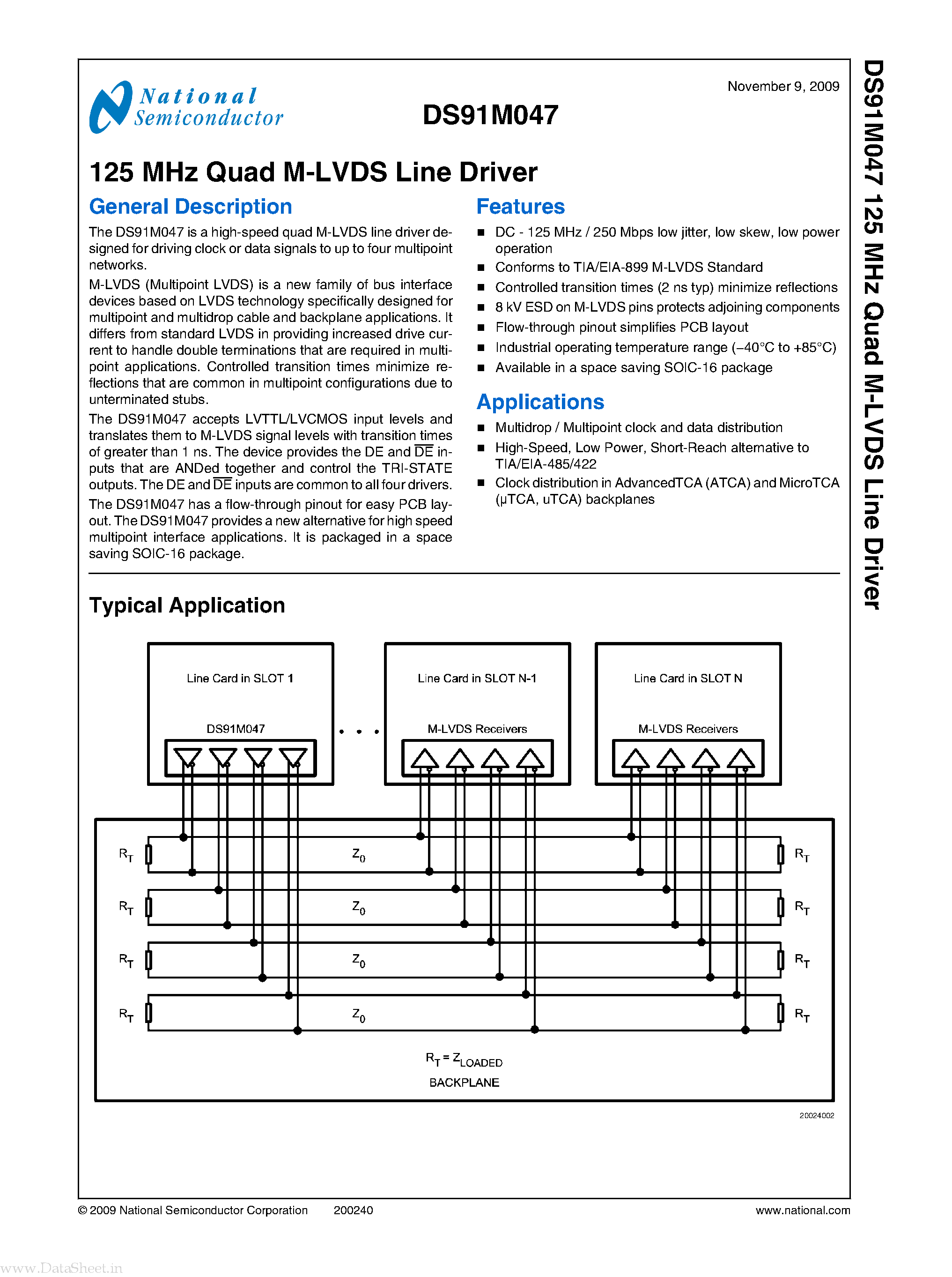 Datasheet DS91M047 - 125 MHz Quad M-LVDS Transceiver page 1