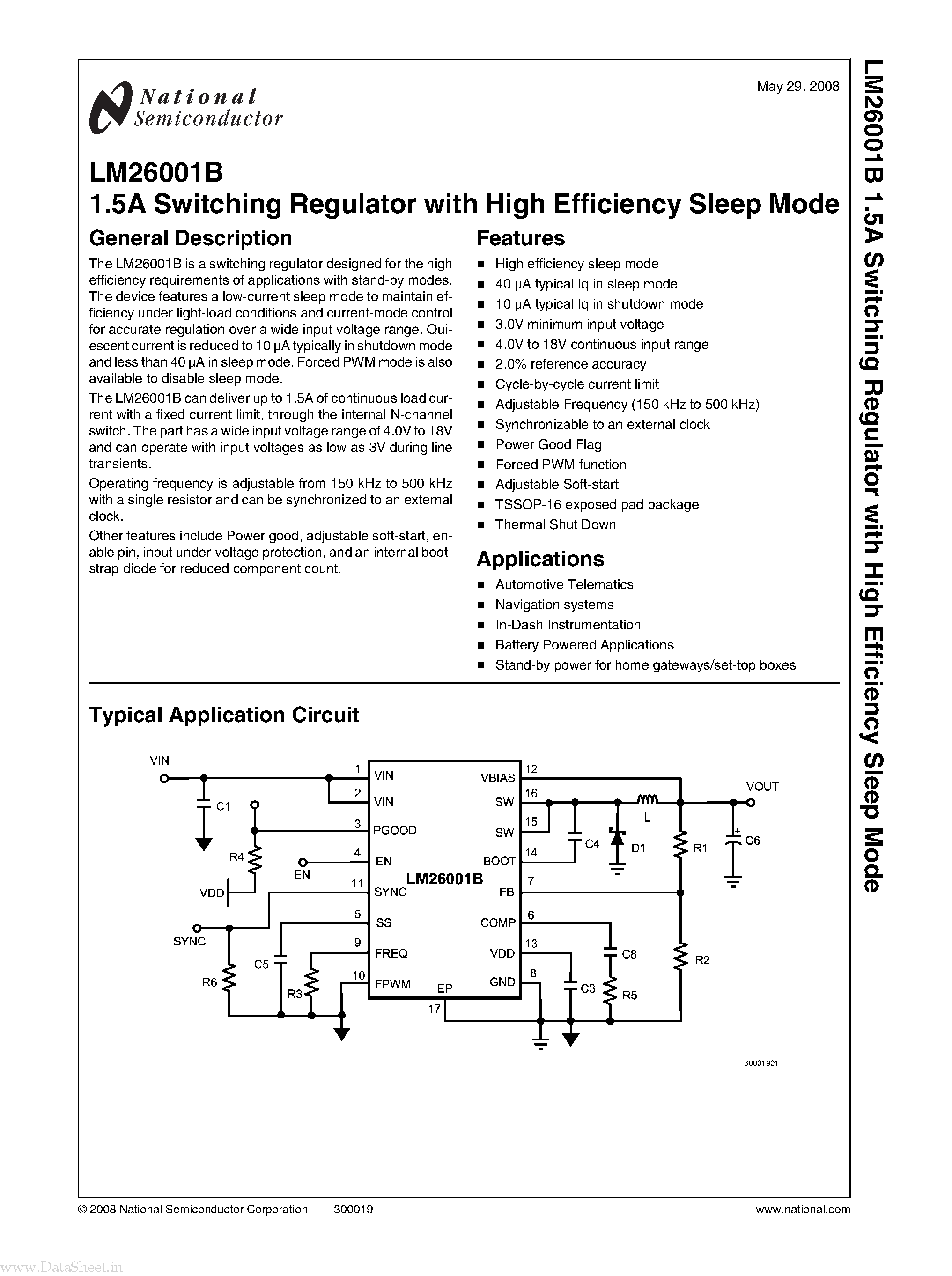 Datasheet LM26001B - 1.5A Switching Regulator page 1