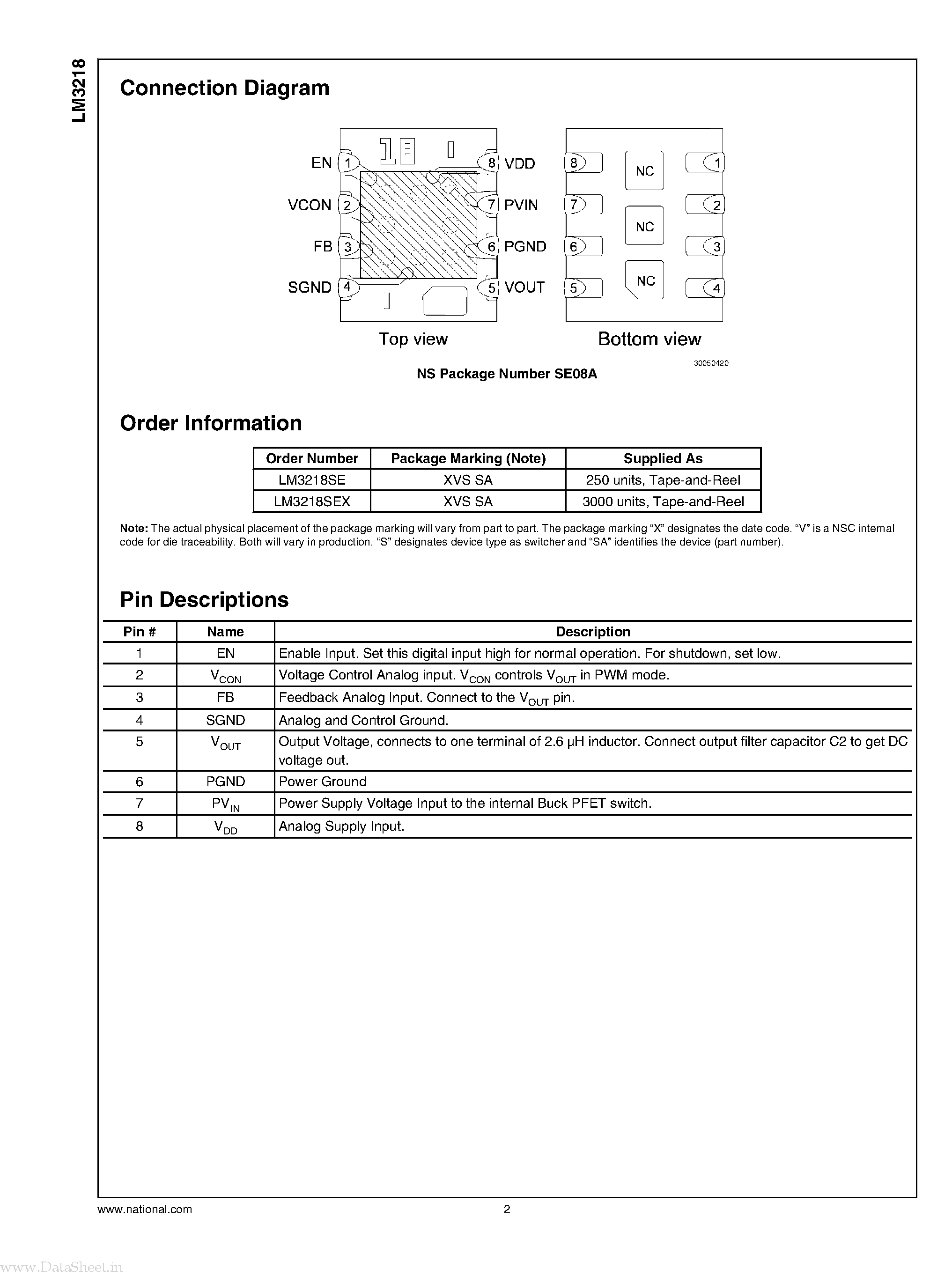 Datasheet LM3218 page 2 Datasheet LM3218 - Step-Down DC-DC Converter page 2