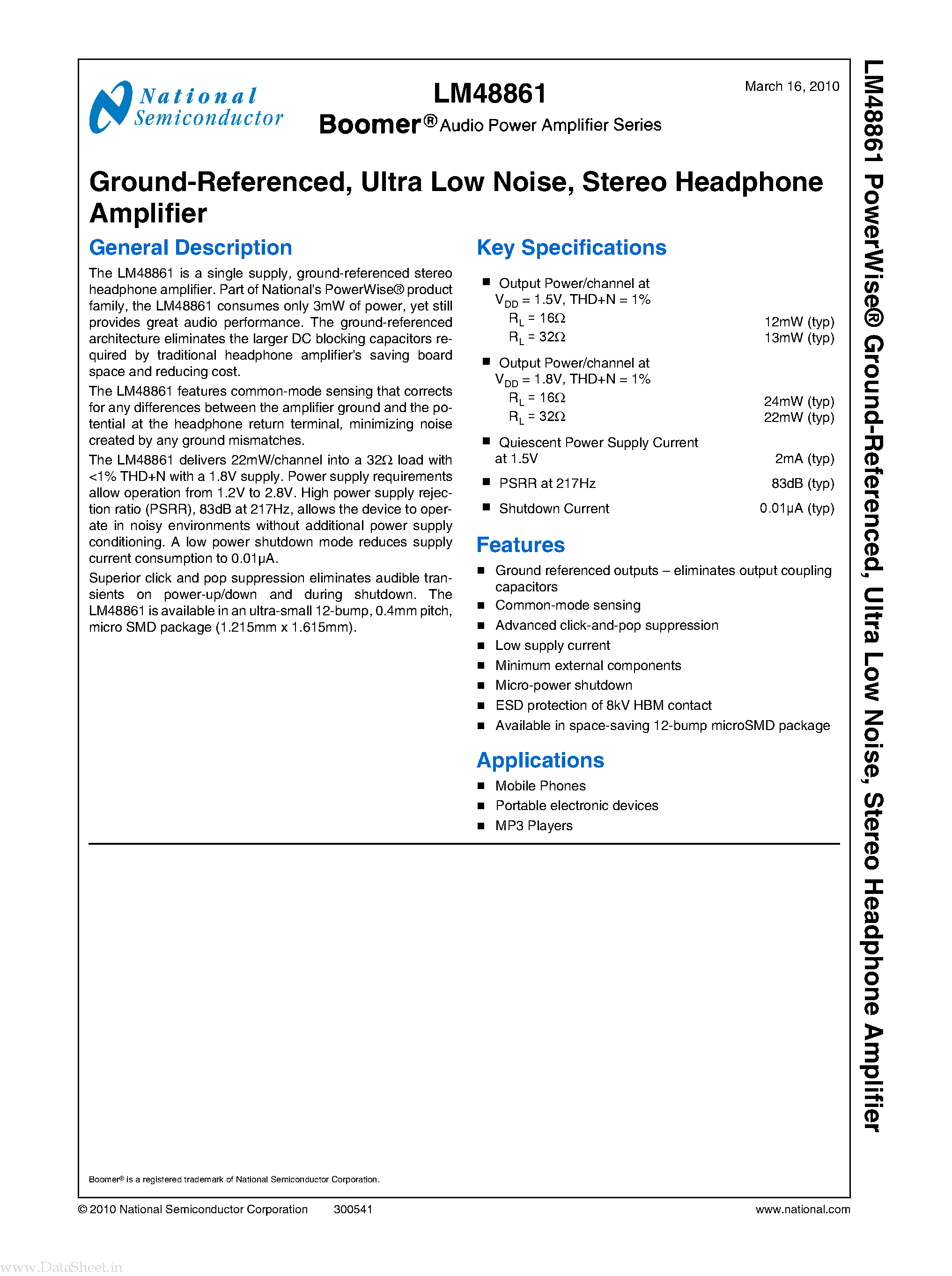 Даташит LM48861 - Stereo Headphone Amplifier страница 1