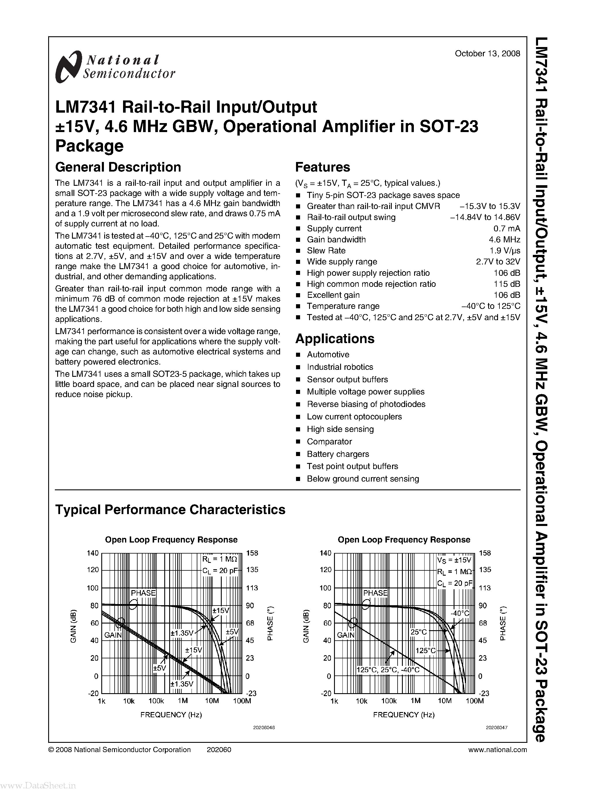 Даташит на микросхему LM7341 страница 1 Даташит LM7341 - Operational Amplifier страница 1