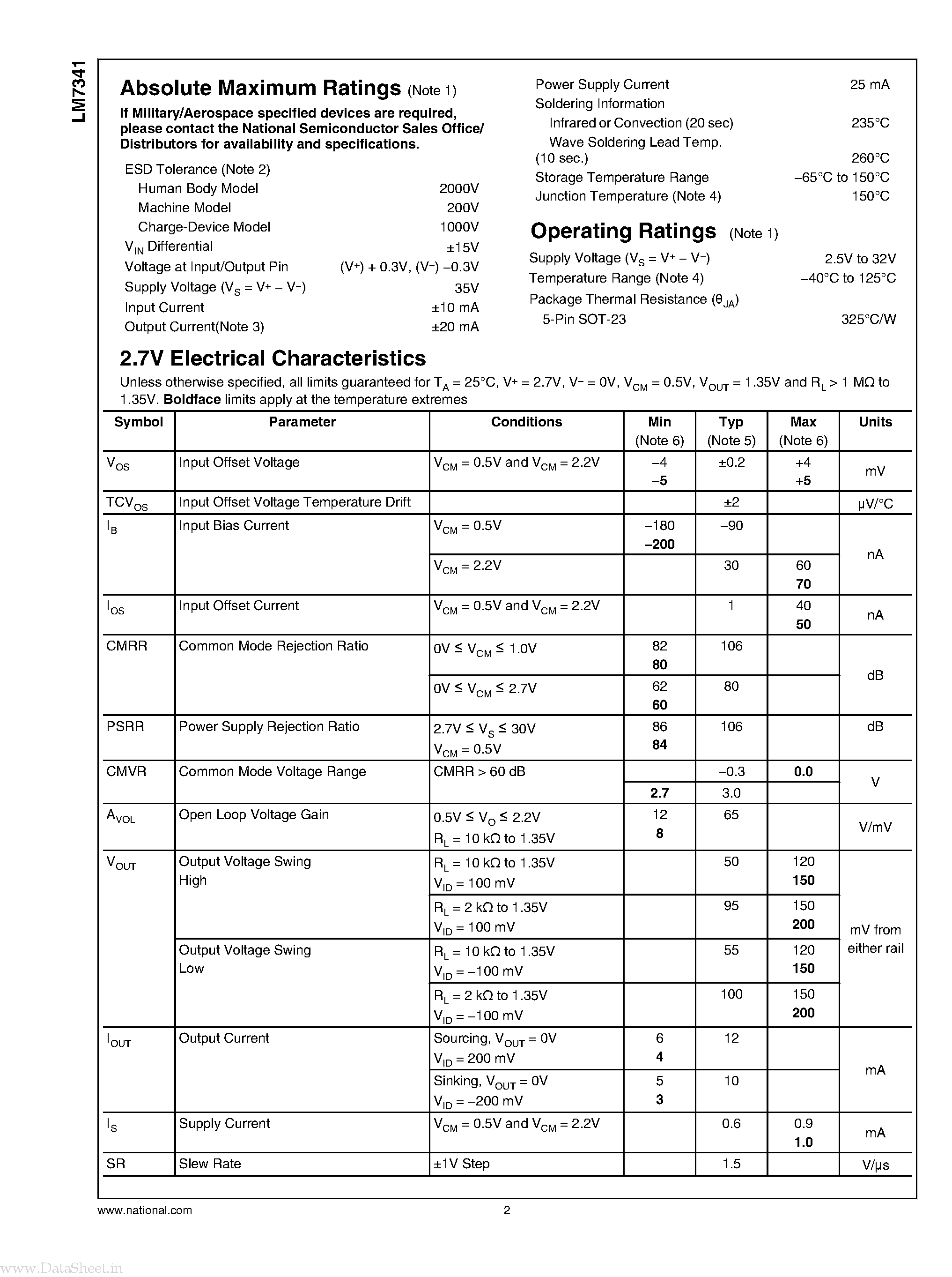 Даташит на микросхему LM7341 страница 2 Даташит LM7341 - Operational Amplifier страница 2