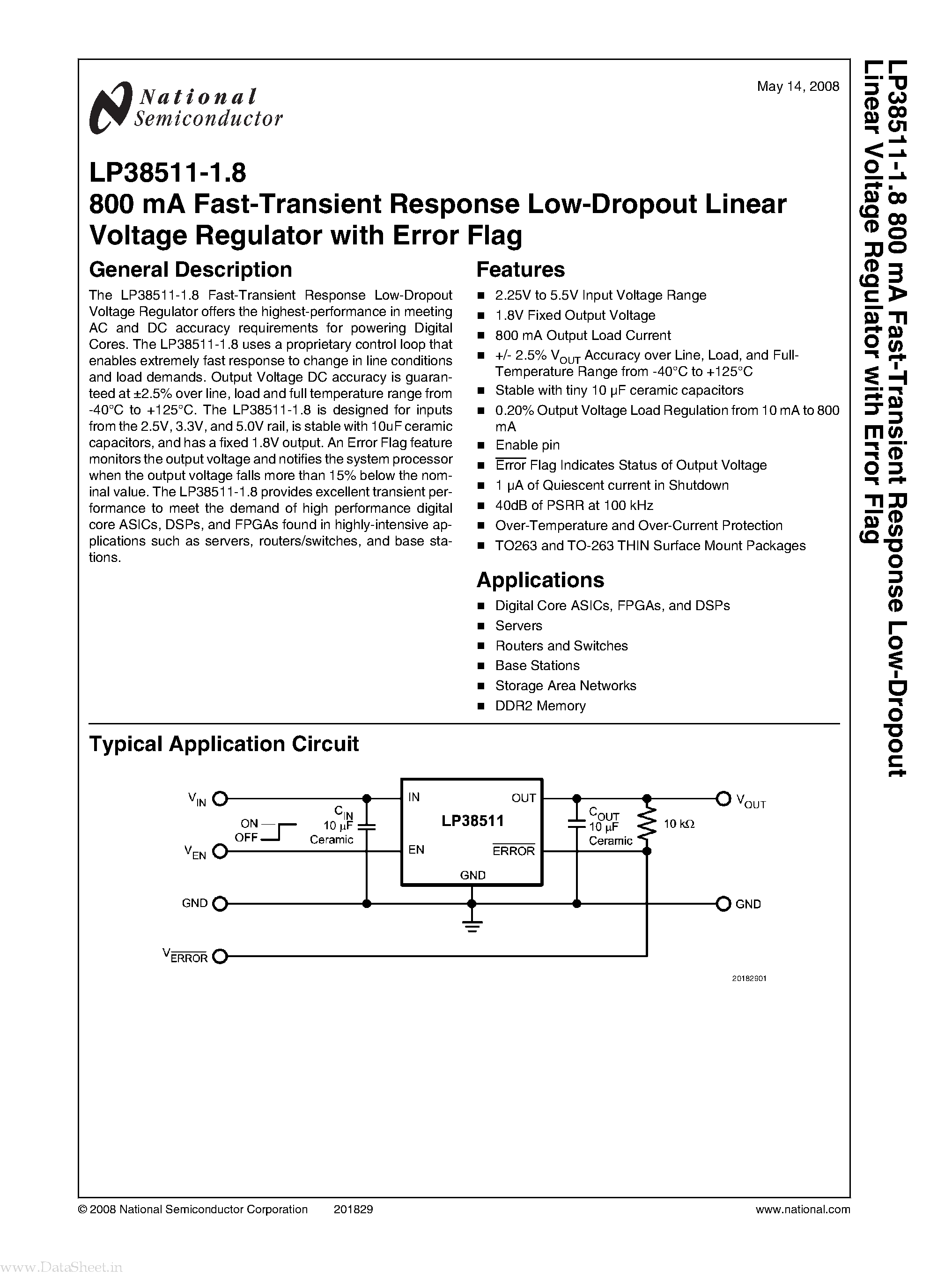Datasheet LP38511-1.8 - 800 mA Fast-Transient Response Low-Dropout Linear Voltage Regulator page 1