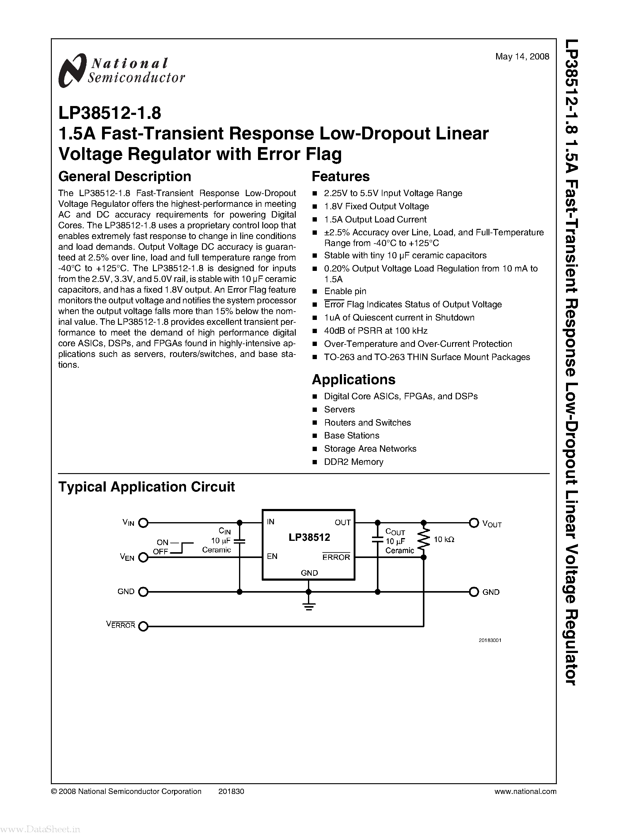 Datasheet LP38512-1.8 - 1.5A Fast-Transient Response Low-Dropout Linear Voltage Regulator page 1