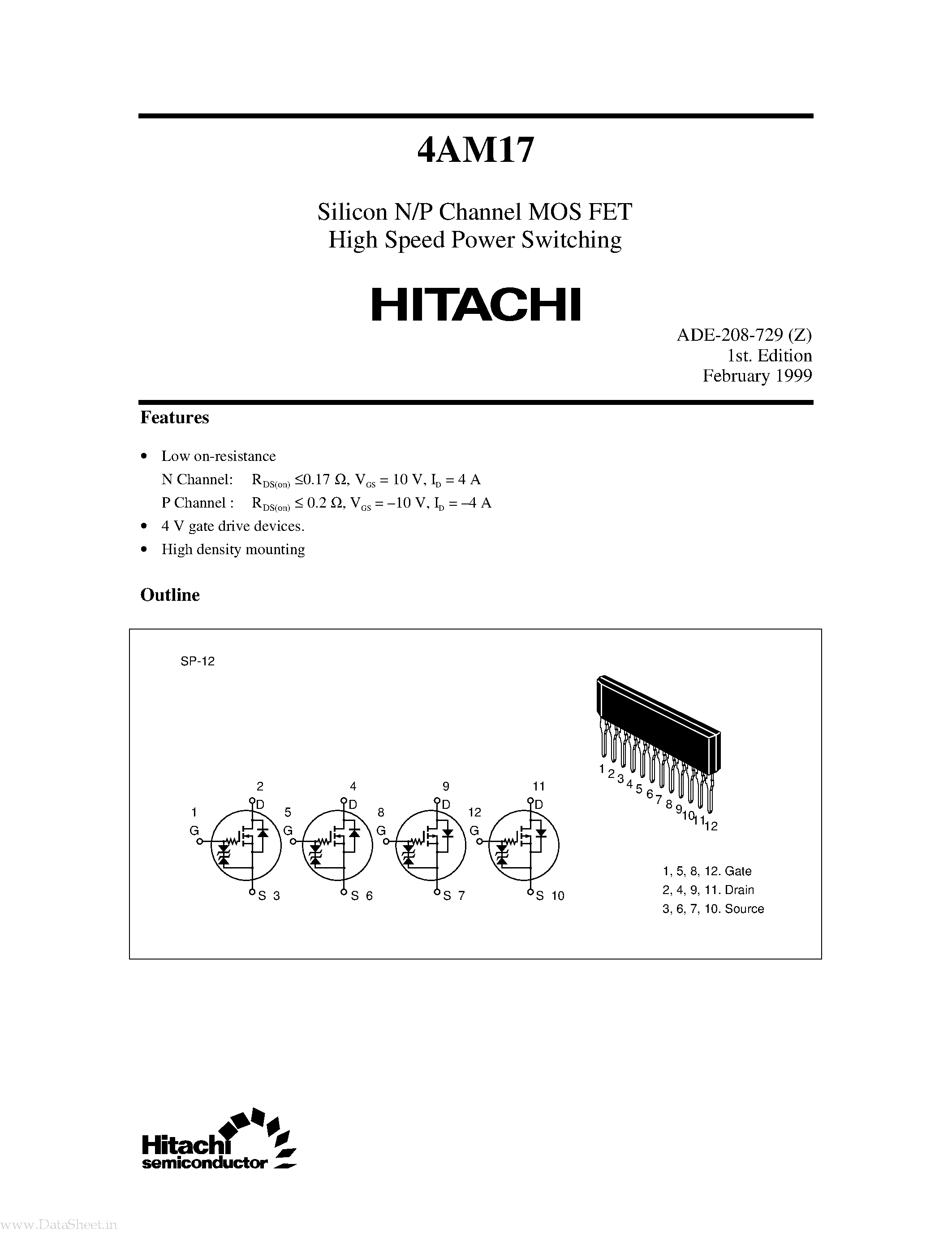 Даташит 4AM17 - Silicon N/P-Channel/P-Channel Power MOS FET Array страница 1