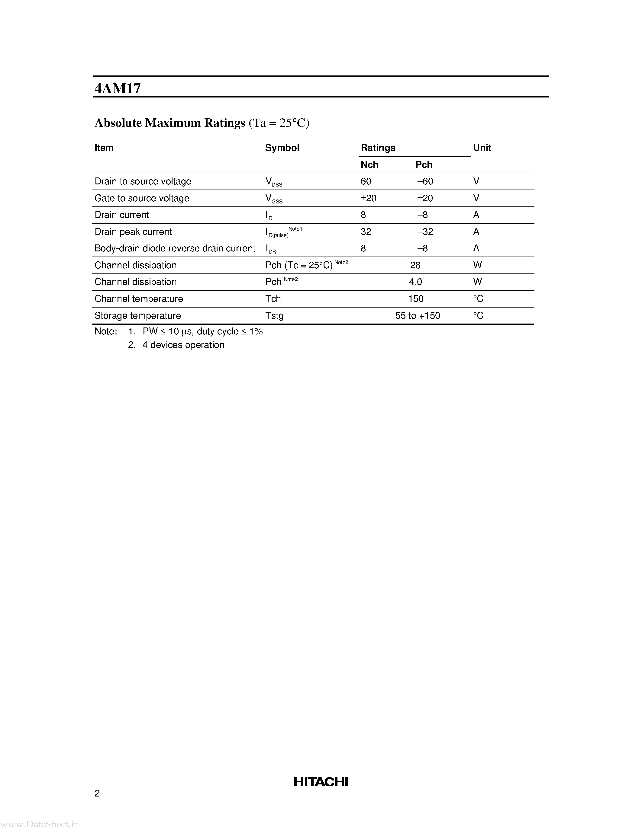 Даташит 4AM17 - Silicon N/P-Channel/P-Channel Power MOS FET Array страница 2