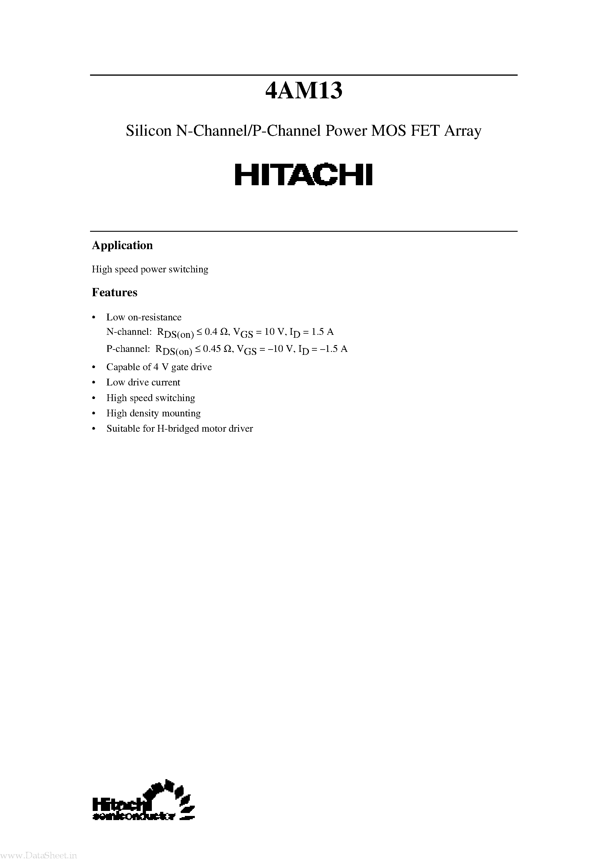 Datasheet 4AM13 - Silicon N-Channel/P-Channel Power MOS FET Array page 1