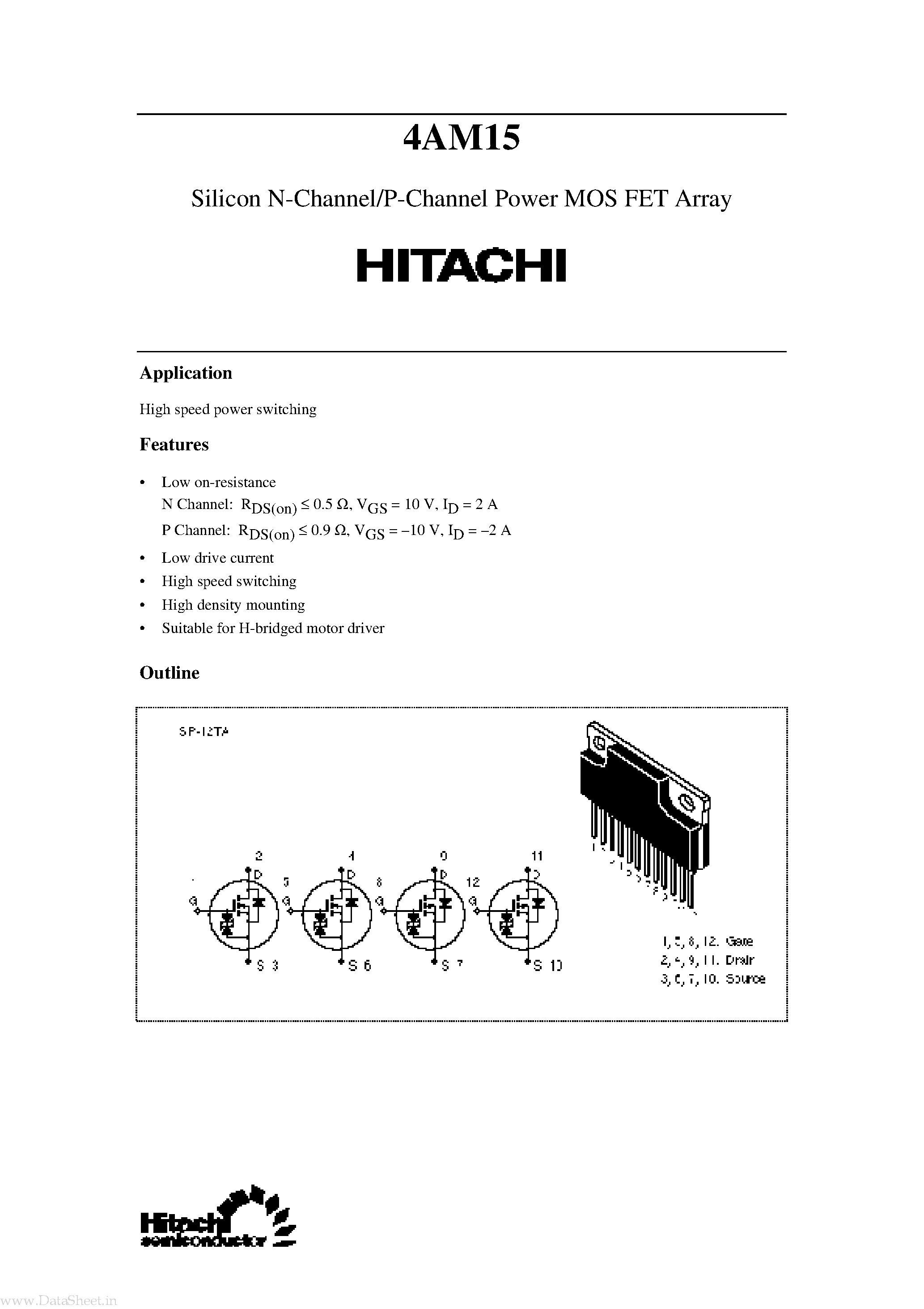 Datasheet 4AM15 page 1 Datasheet 4AM15 - Silicon N-Channel/P-Channel Power MOS FET Array page 1