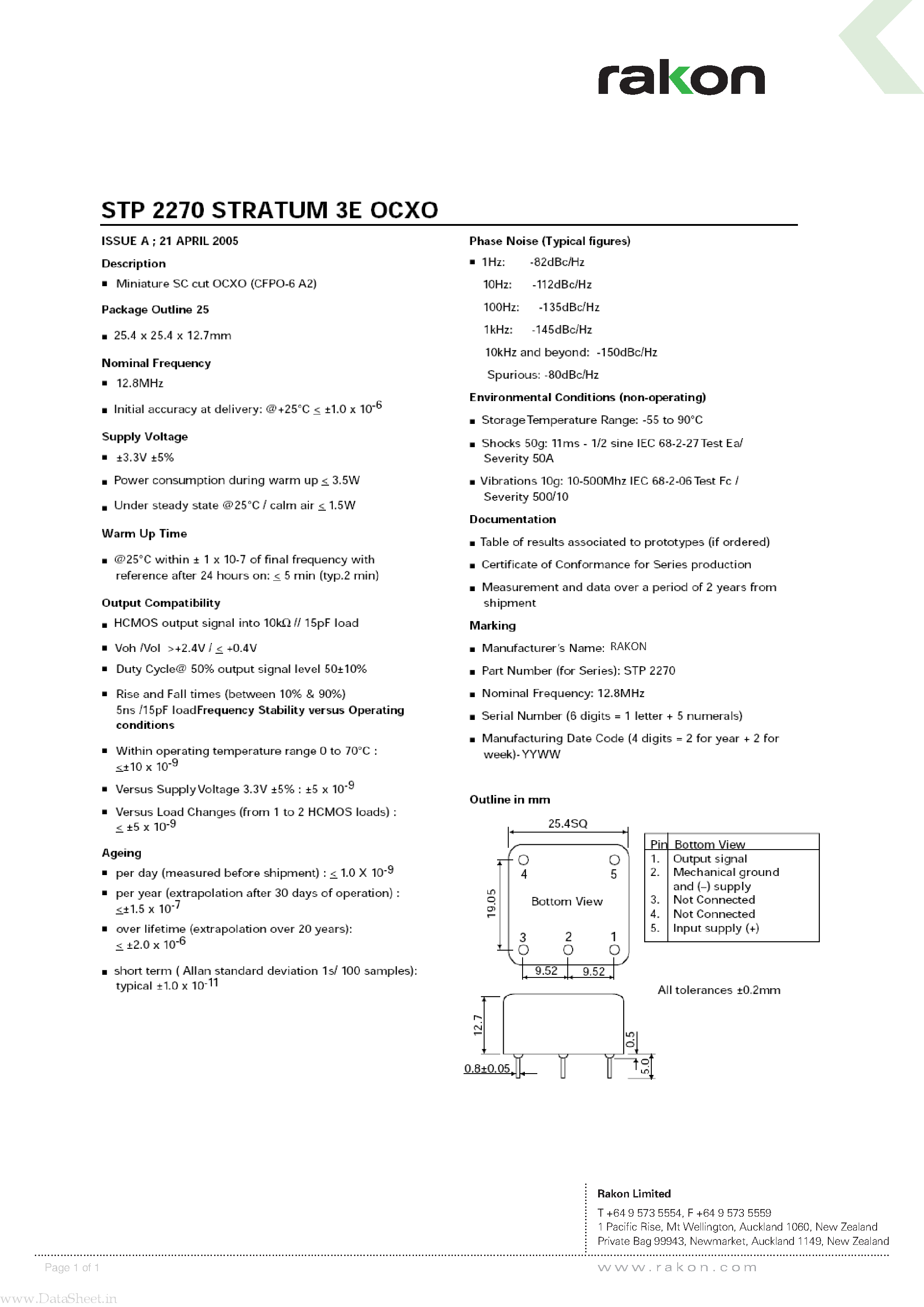 Datasheet STP2270 - STRATUM 3E OCXO page 1