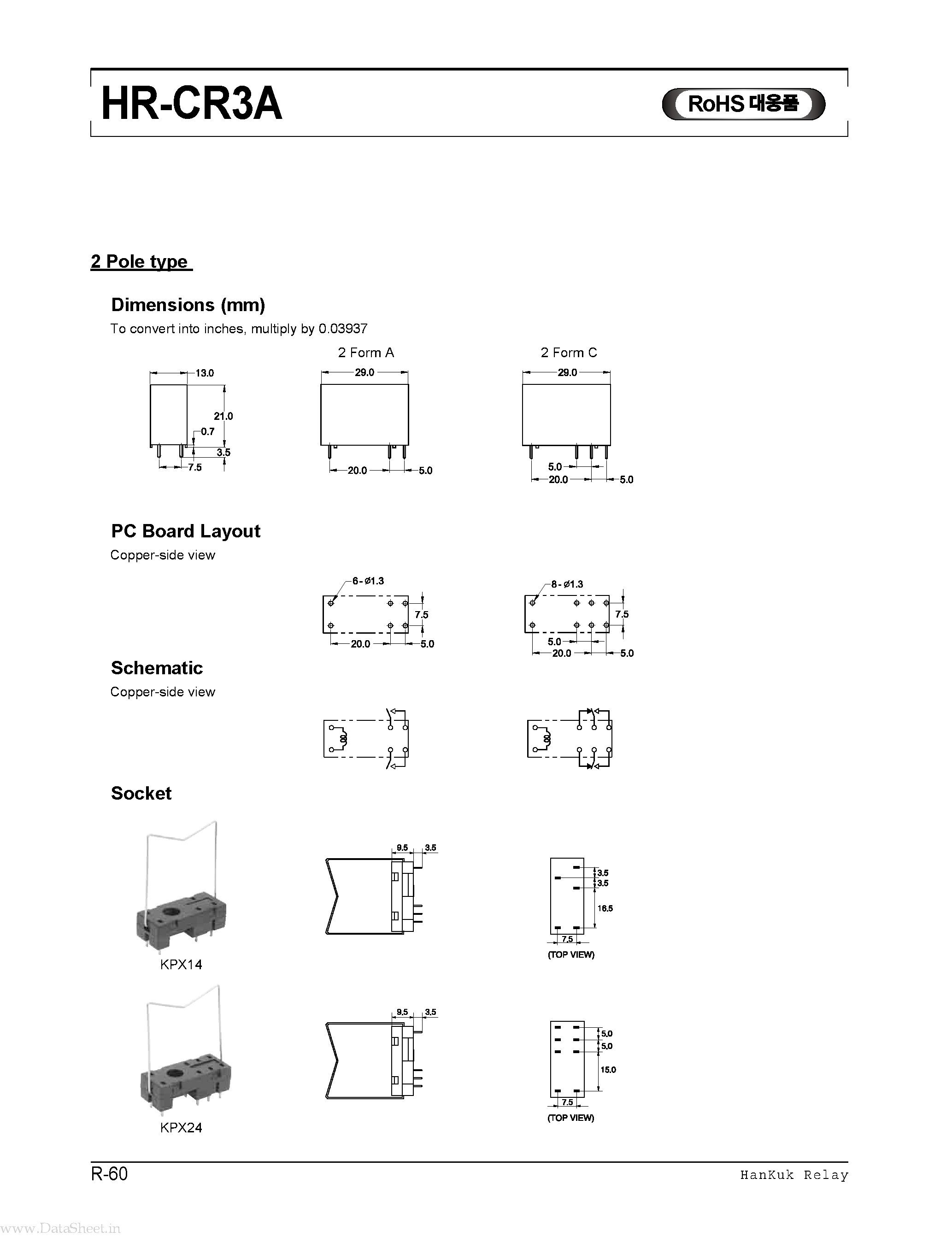 Даташит HR-CR3A - 5A to 16A low-profile power relay страница 2