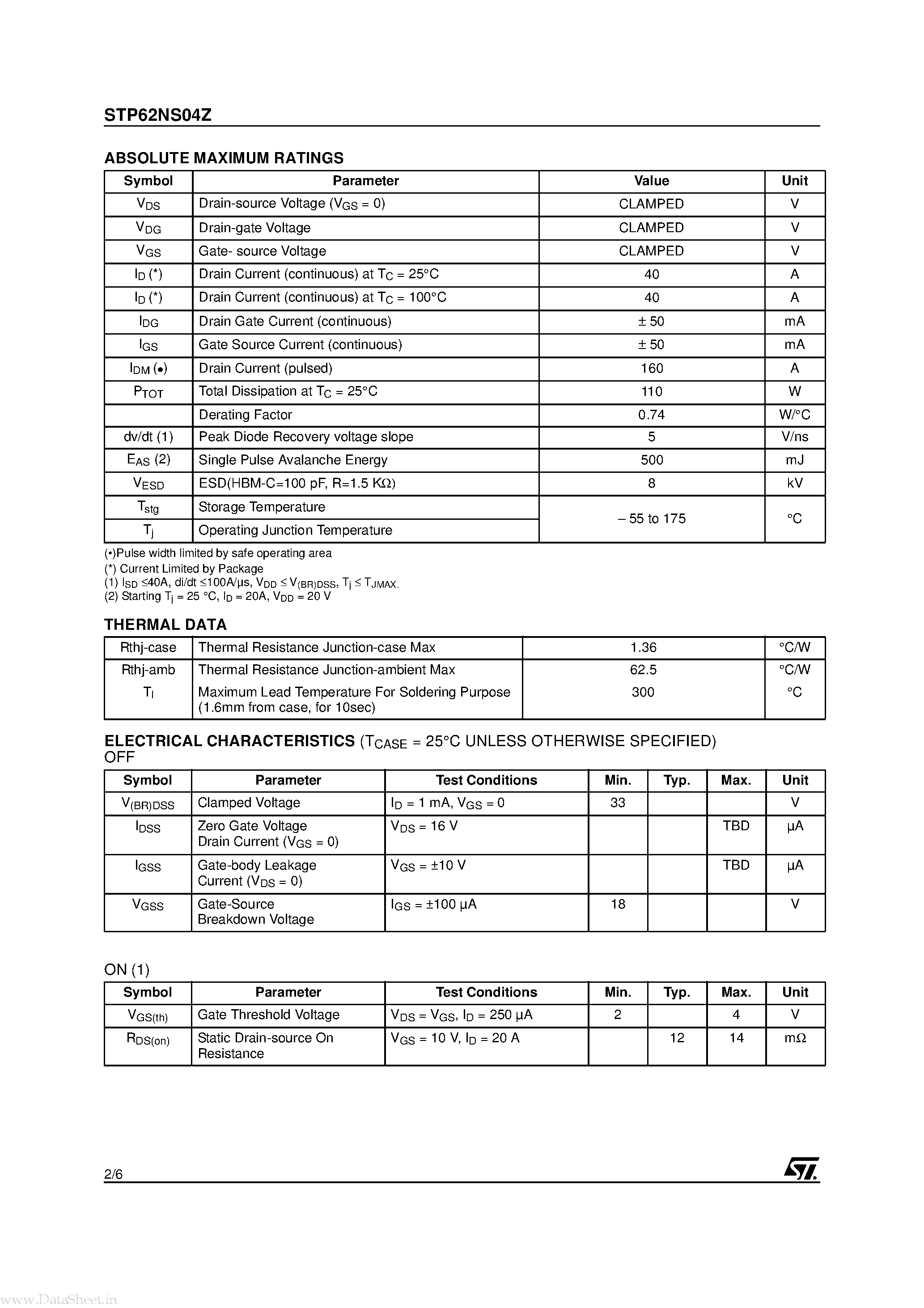 Даташит на микросхему 2NS04Z страница 2 Даташит 2NS04Z - Search -----> STP62NS04Z страница 2